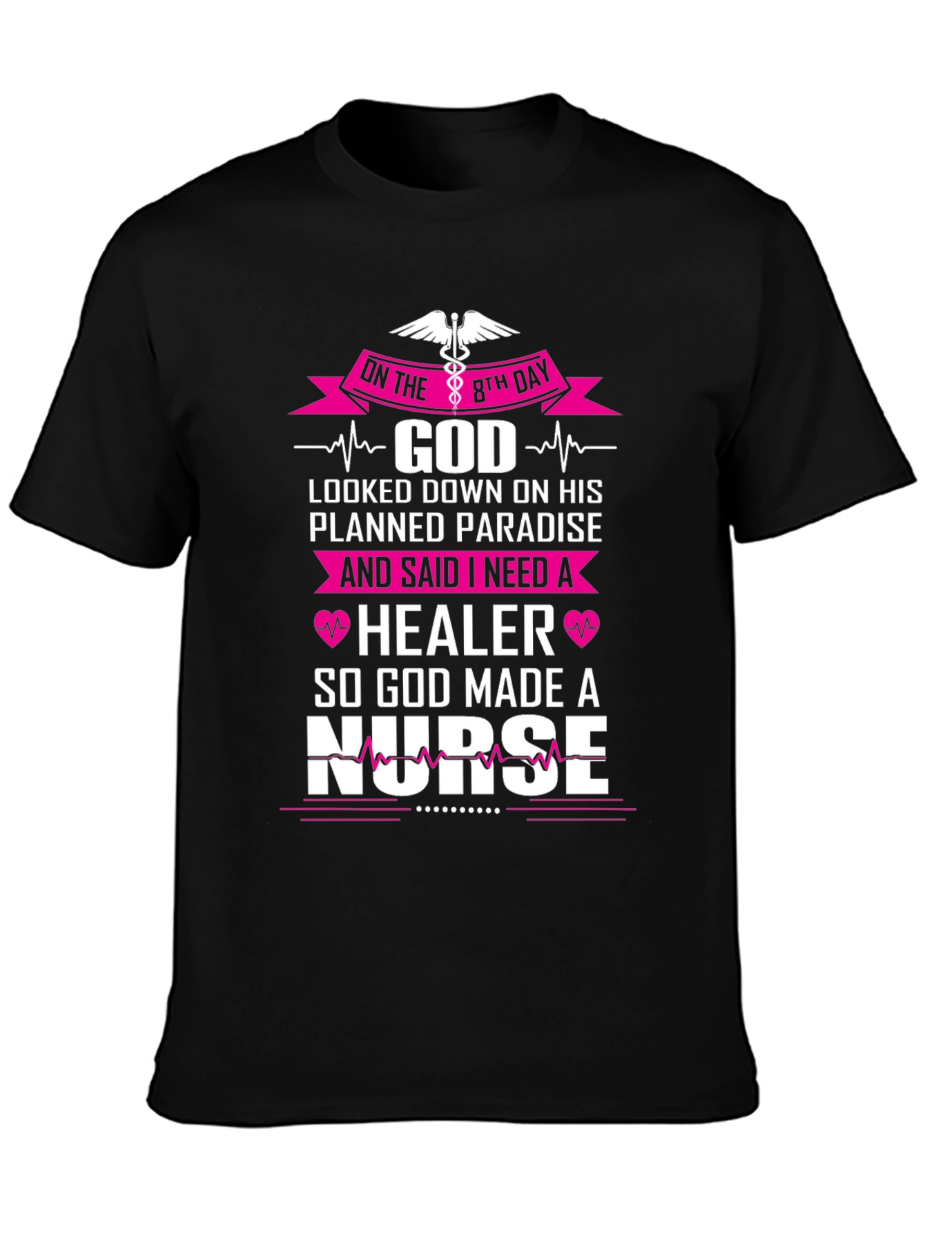 Black Nurse T-Shirt: God Made a Nurse Graphic Tee view 3