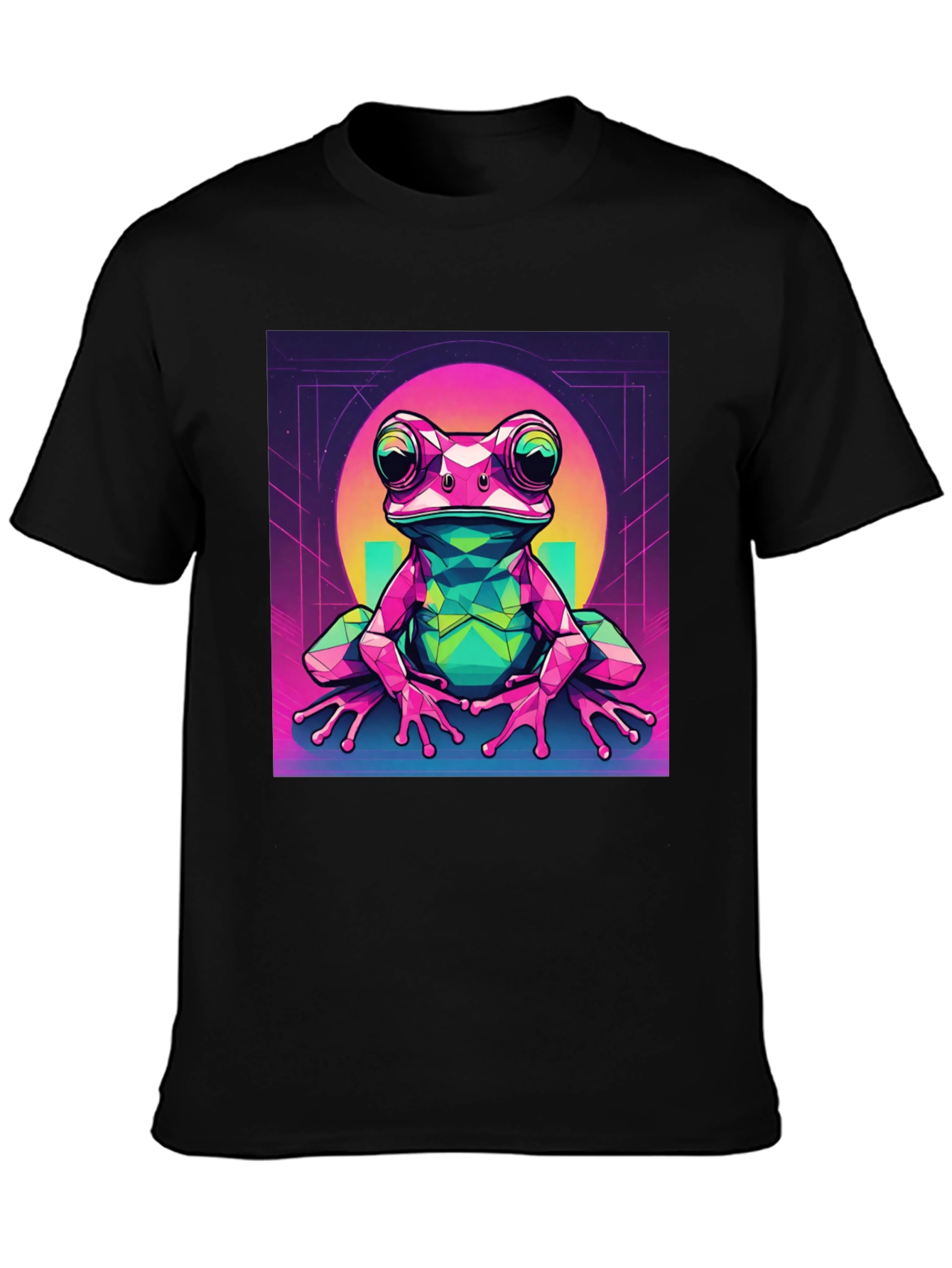Black Geometric Frog Graphic Tee - Cool Polygon Design view 3