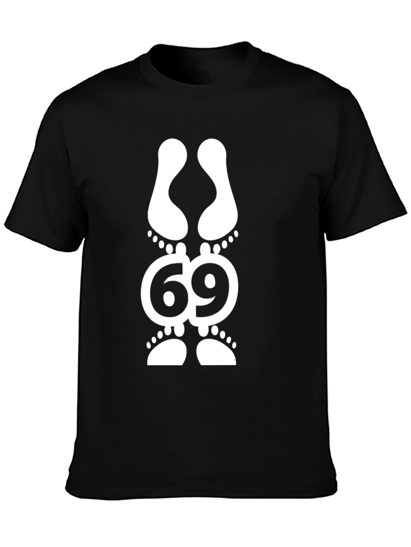 Black Funny 69 Footprint Graphic T-Shirt view 3
