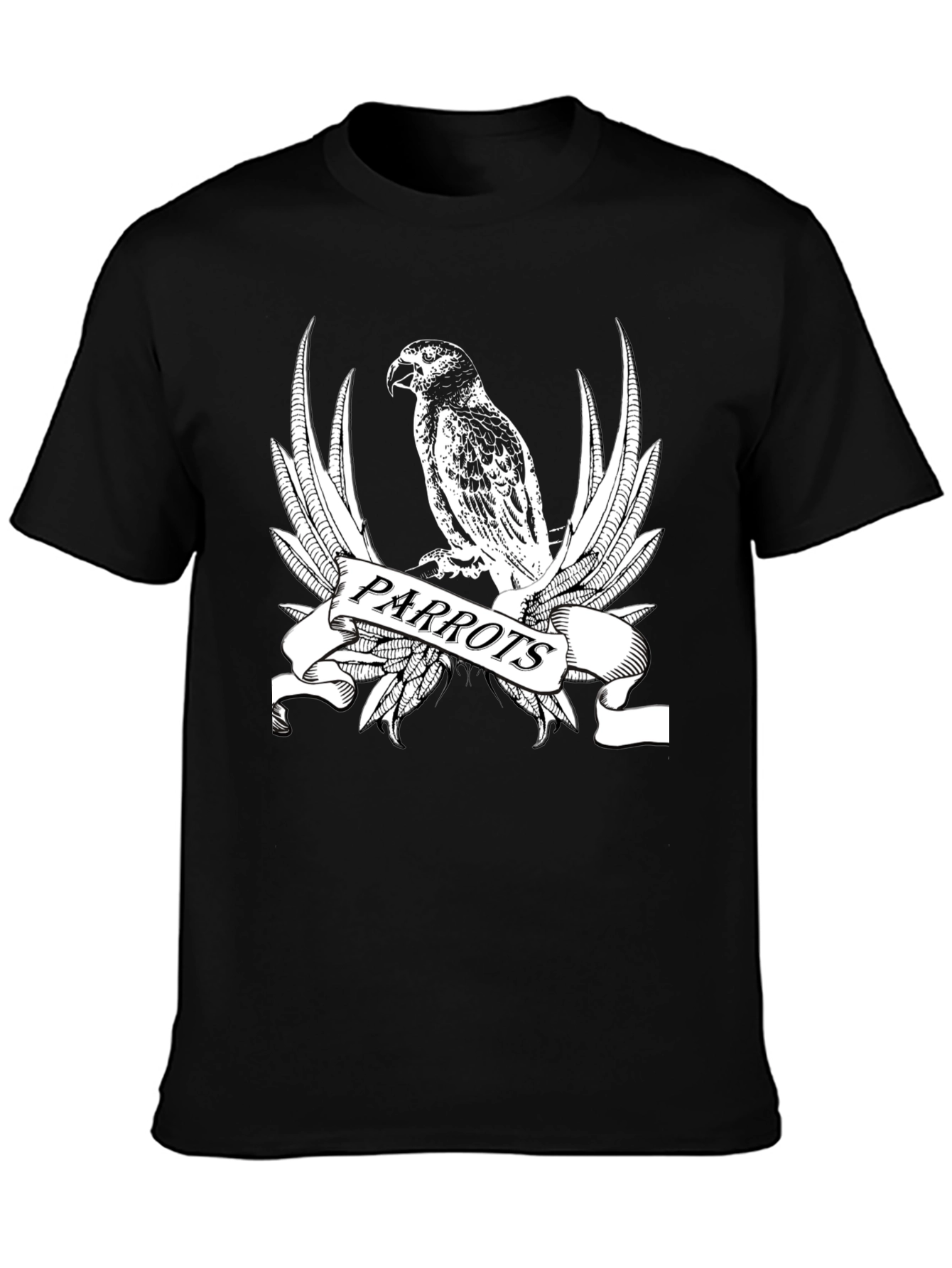 Black Parrot Graphic Print Crew Neck T-Shirt view 3