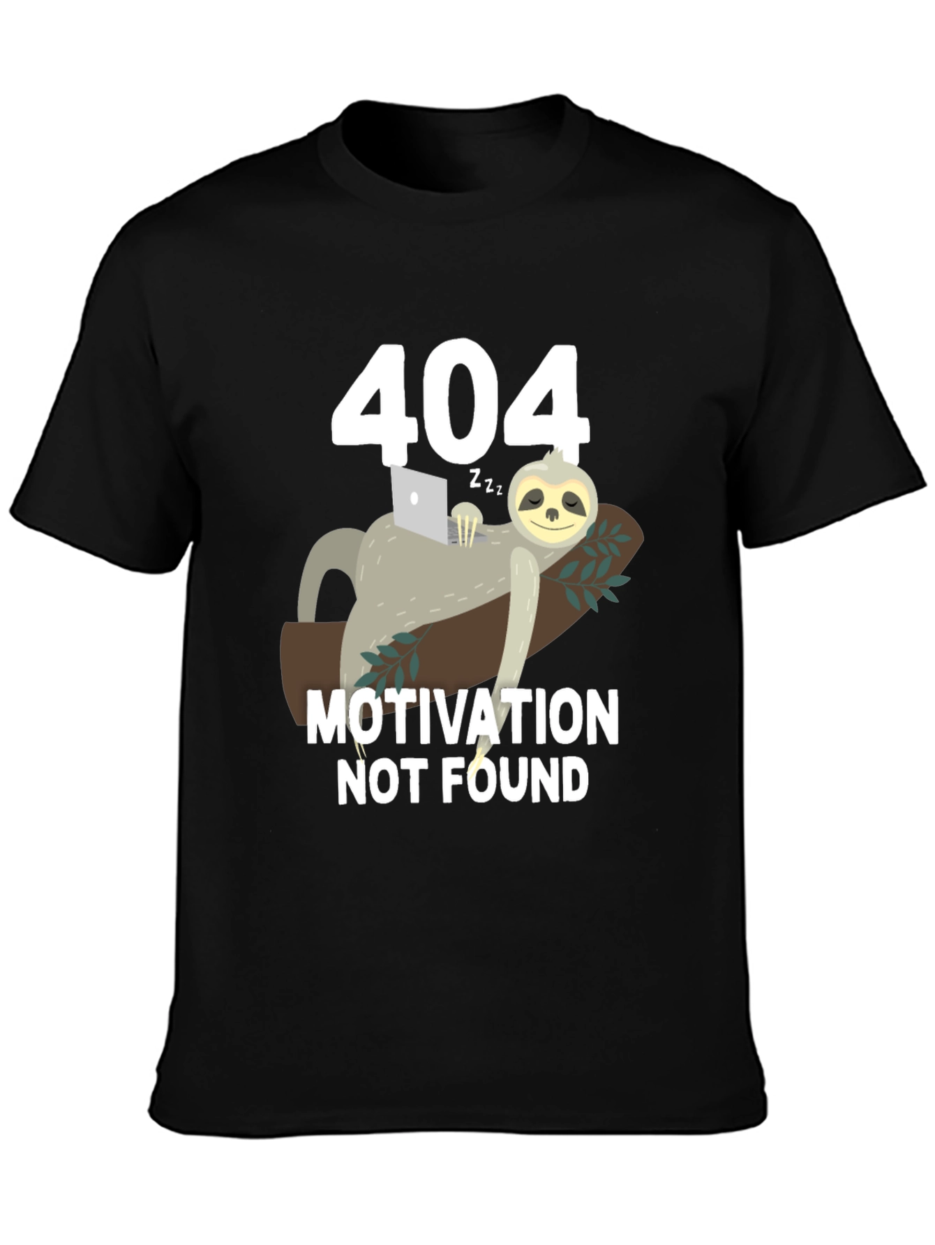 Black 404 Motivation Not Found Sloth Graphic T-Shirt view 3