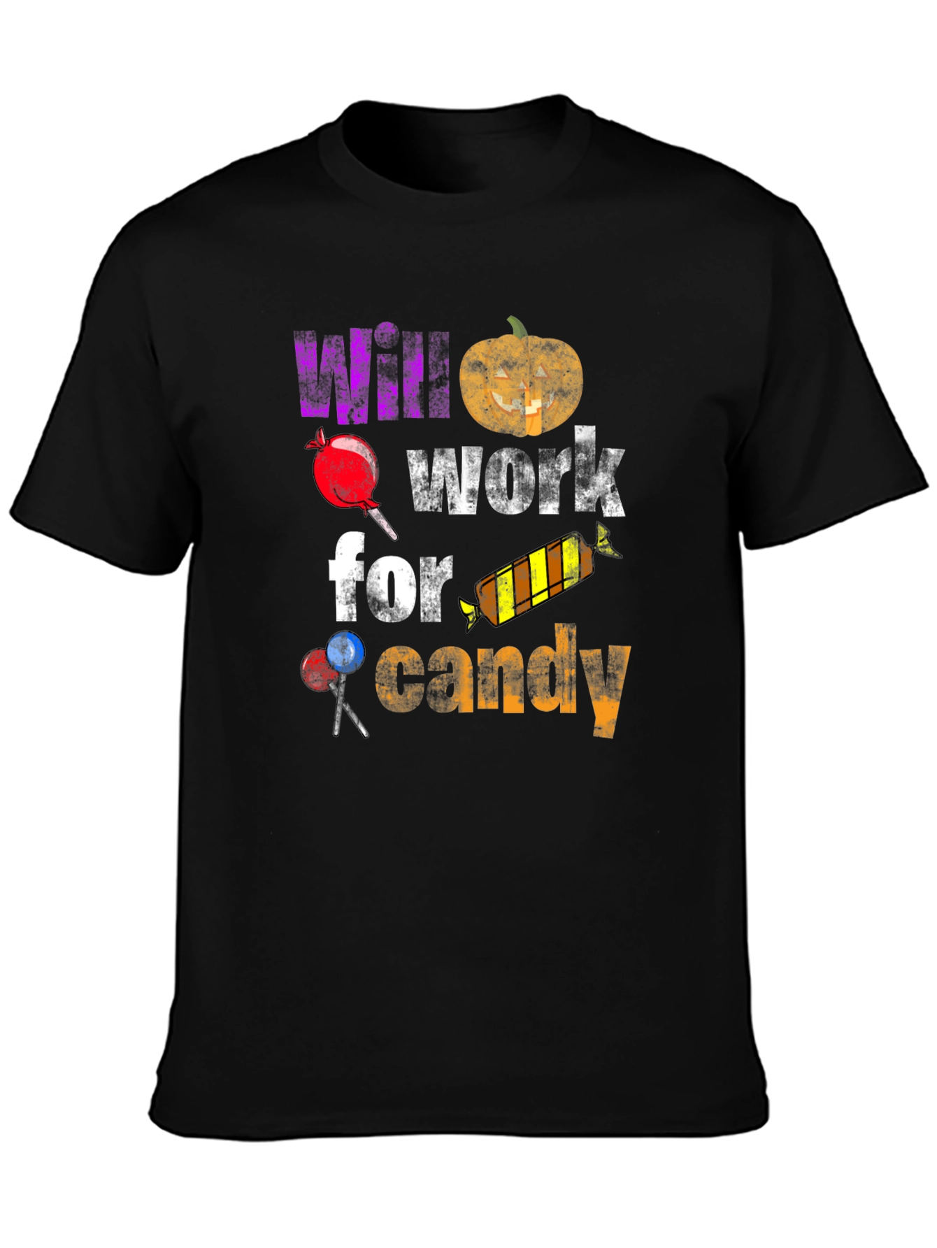 Black Halloween T-Shirt - Will Work For Candy view 3