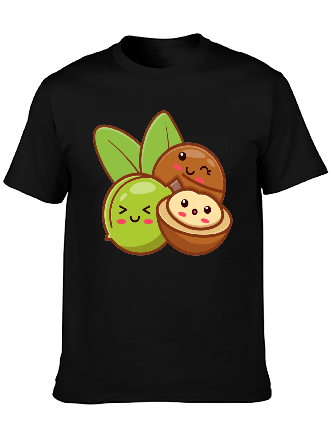 Black Cute Kawaii Macadamia Nut T-Shirt view 3