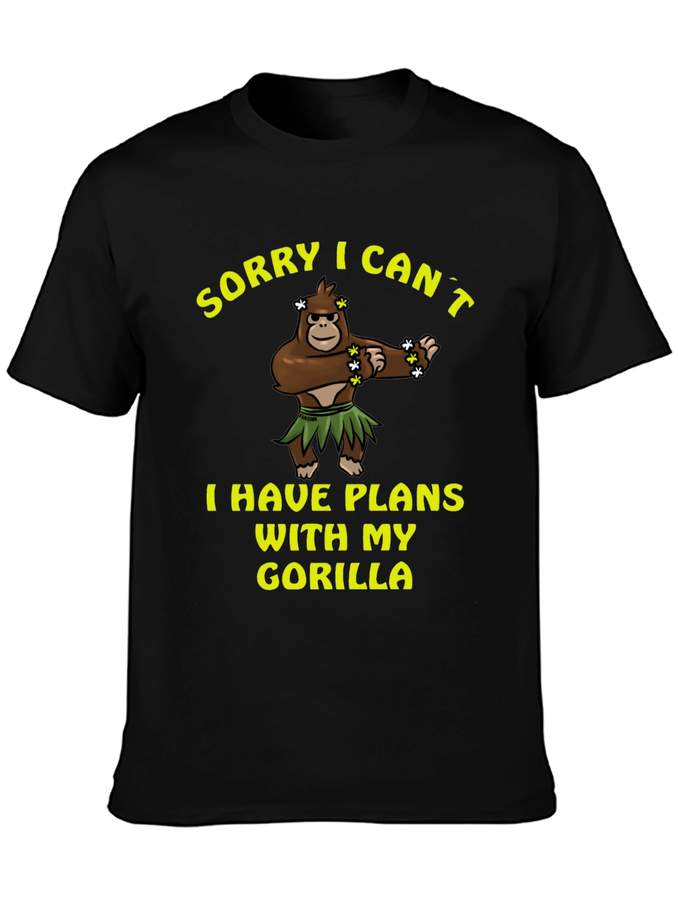 Black Sorry I Can't, Gorilla T-Shirt view 3