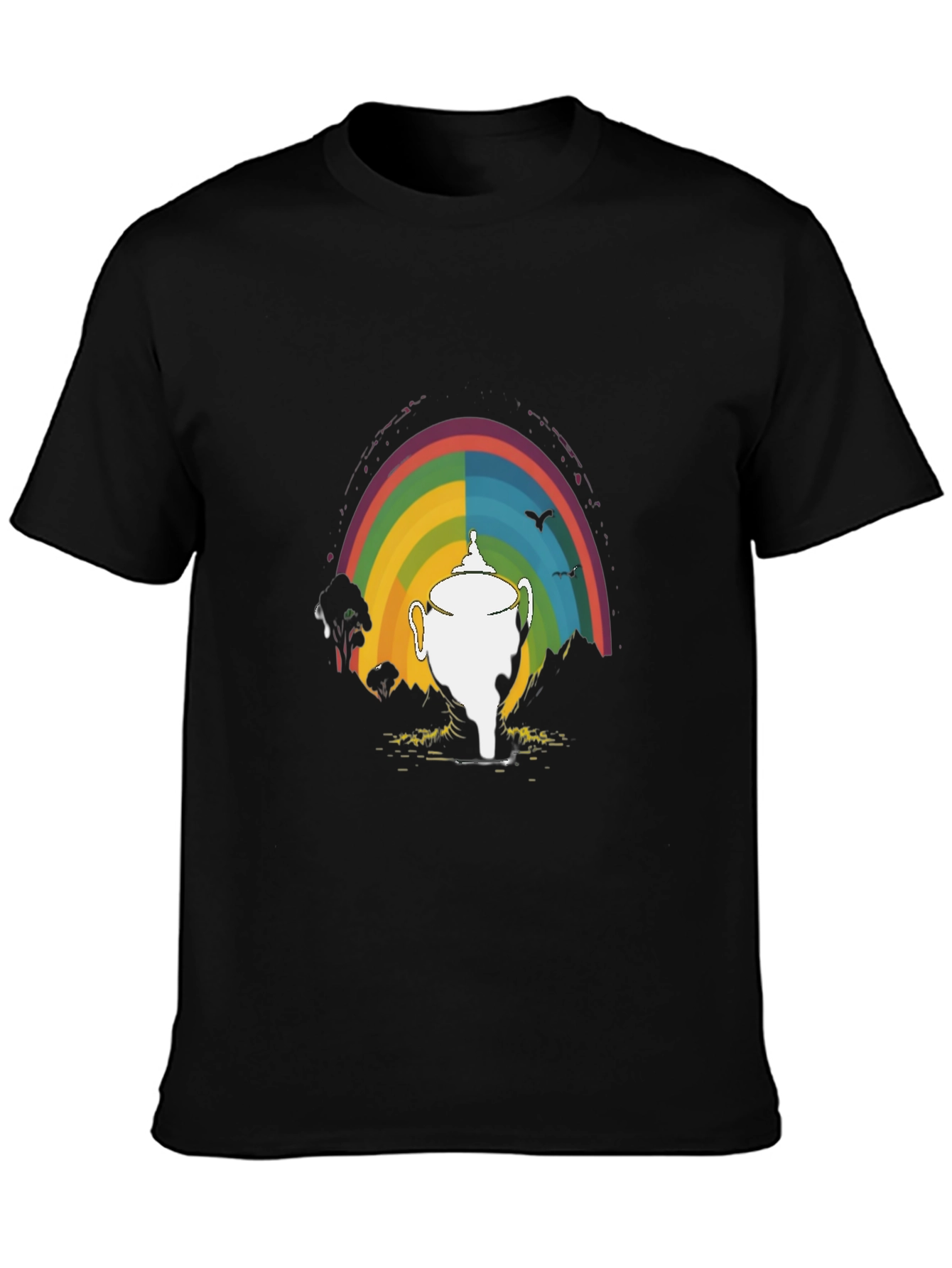 Black Rainbow Trophy Graphic Tee - Unisex Black T-Shirt view 3
