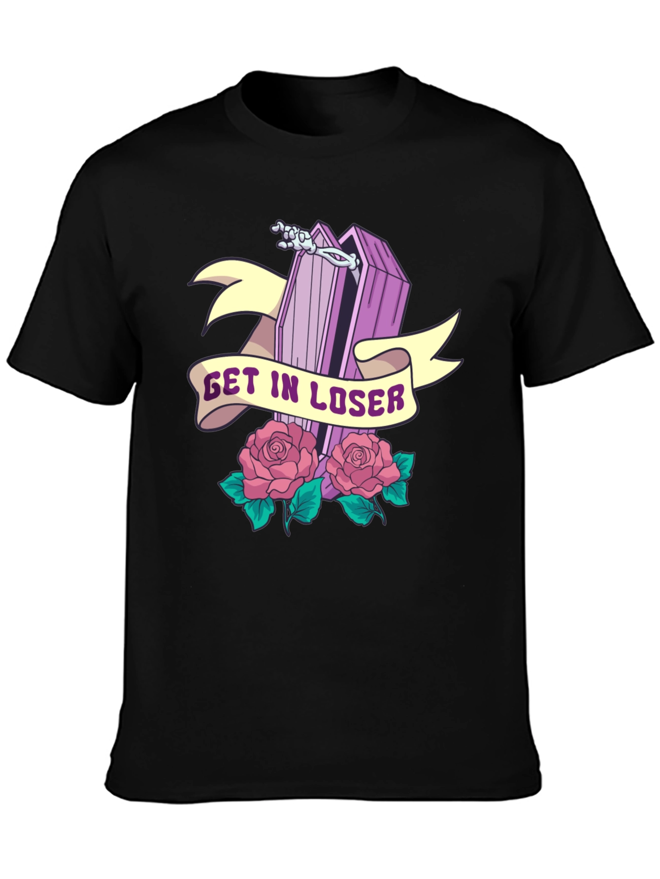 Black Get In Loser Coffin Graphic T-Shirt view 3