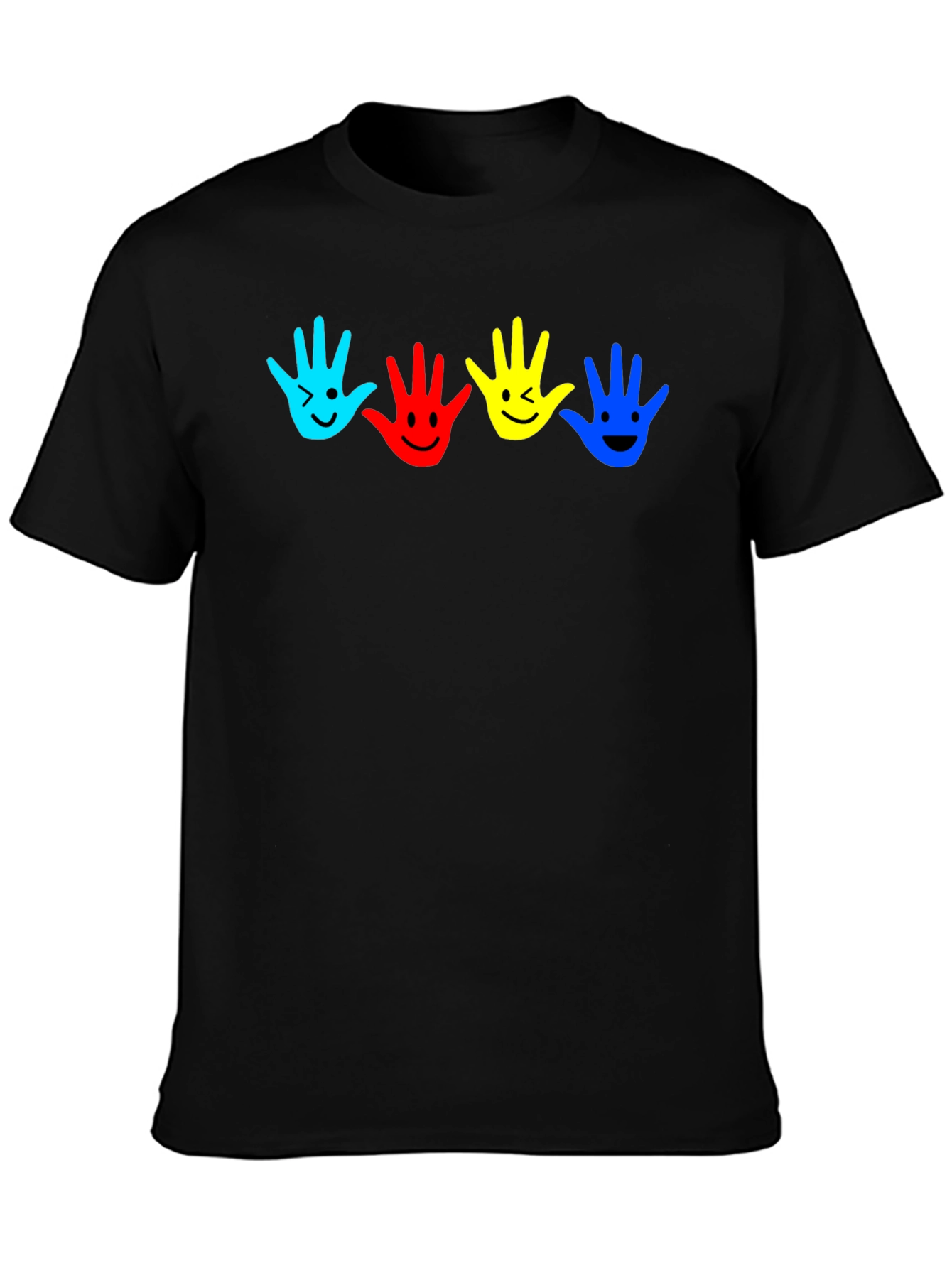 Black Colorful Handprint Smile Graphic Tee view 3