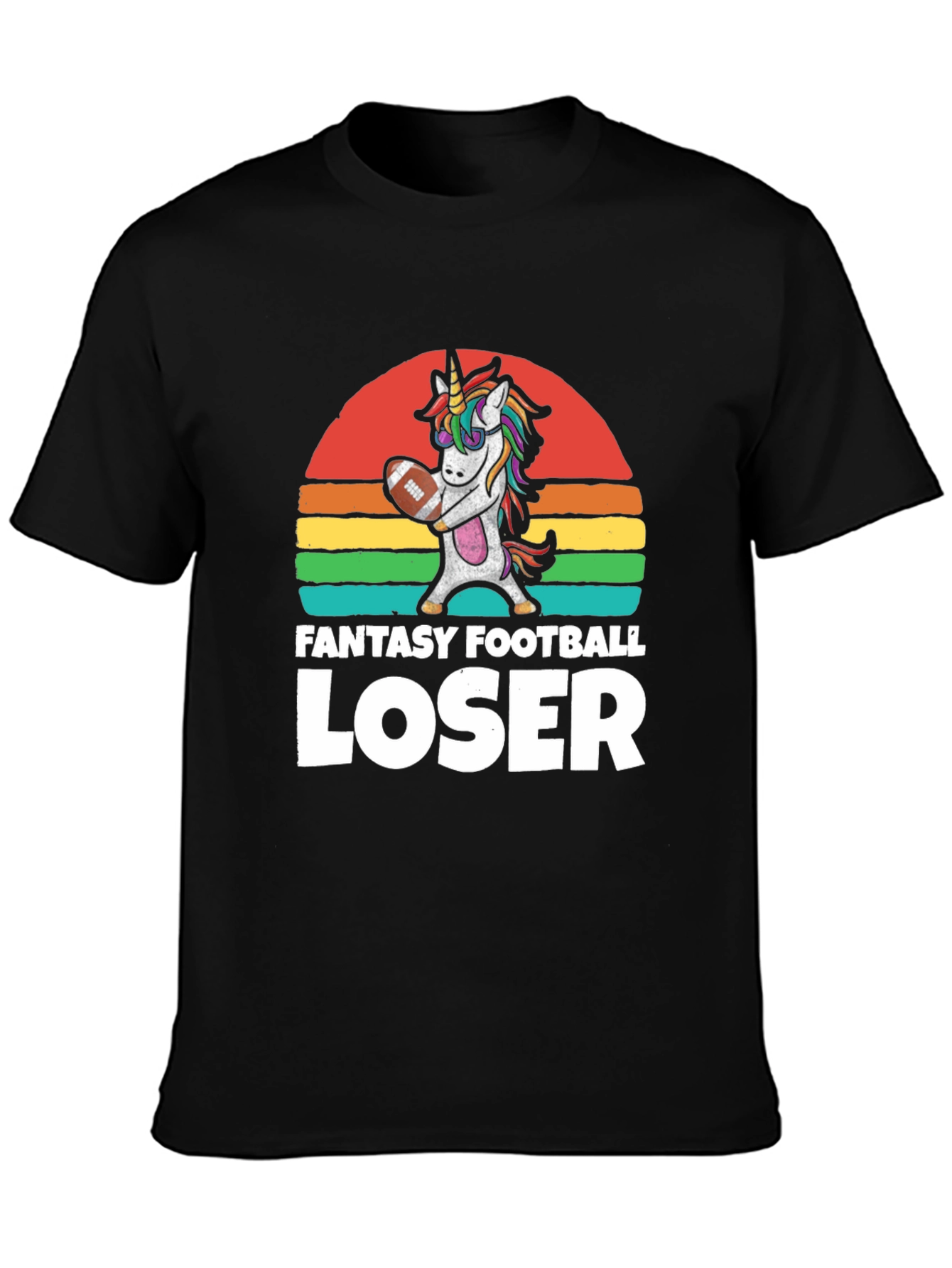 Black Fantasy Football Loser Unicorn T-Shirt view 3