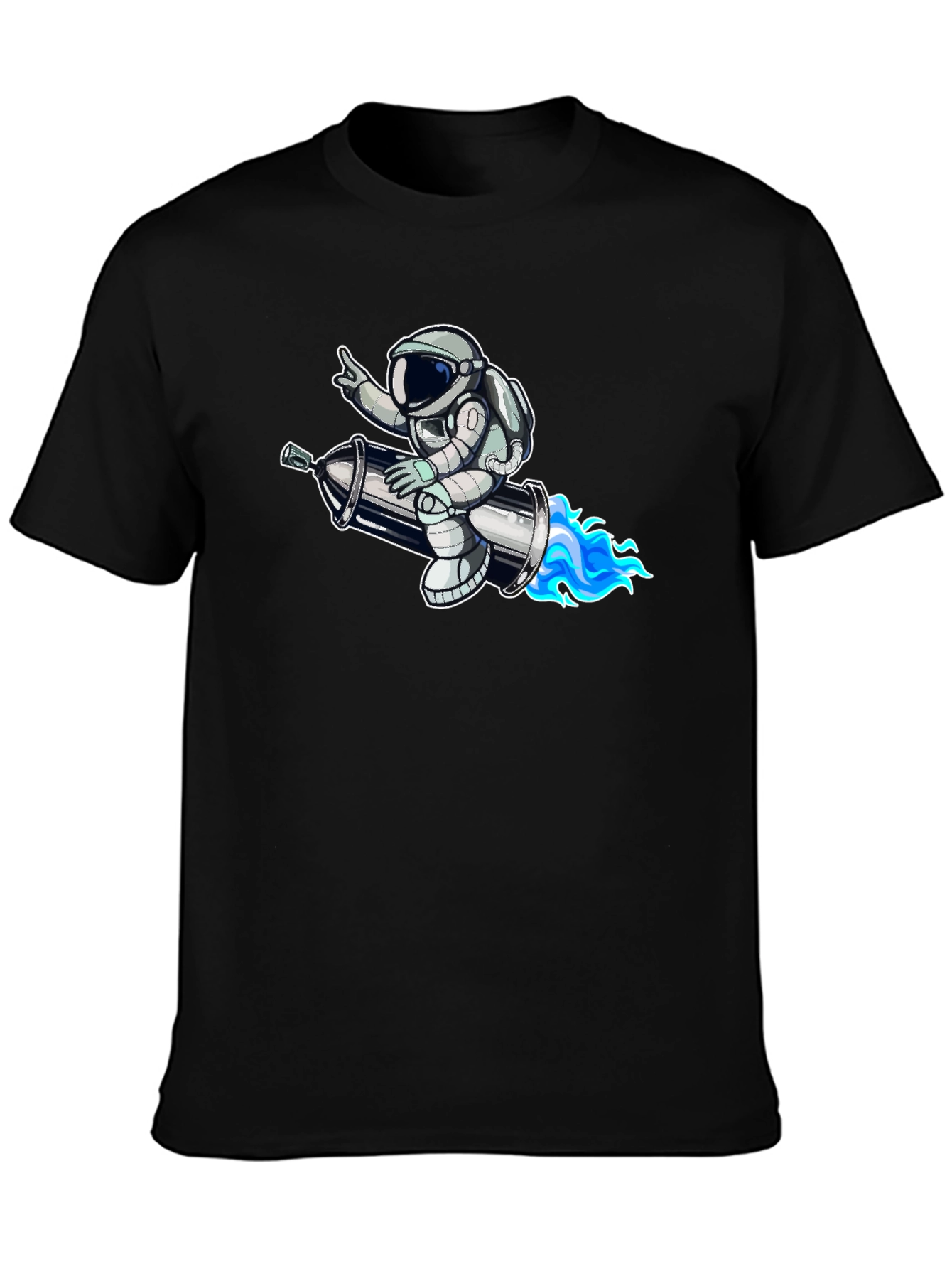 Black Astronaut on Rocket T-Shirt - Black view 3