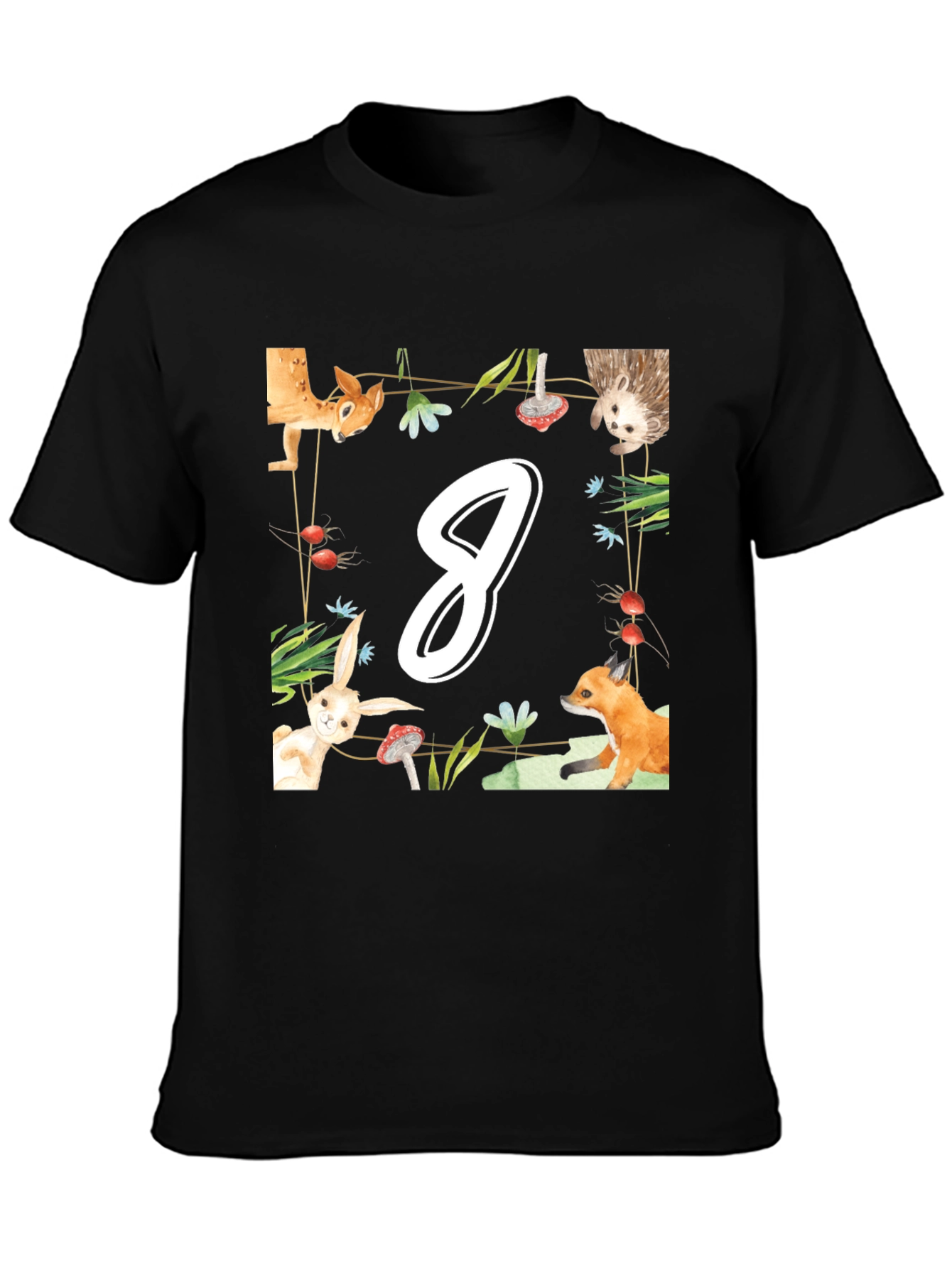 Black Cute Animal Number 8 Birthday T-Shirt view 3