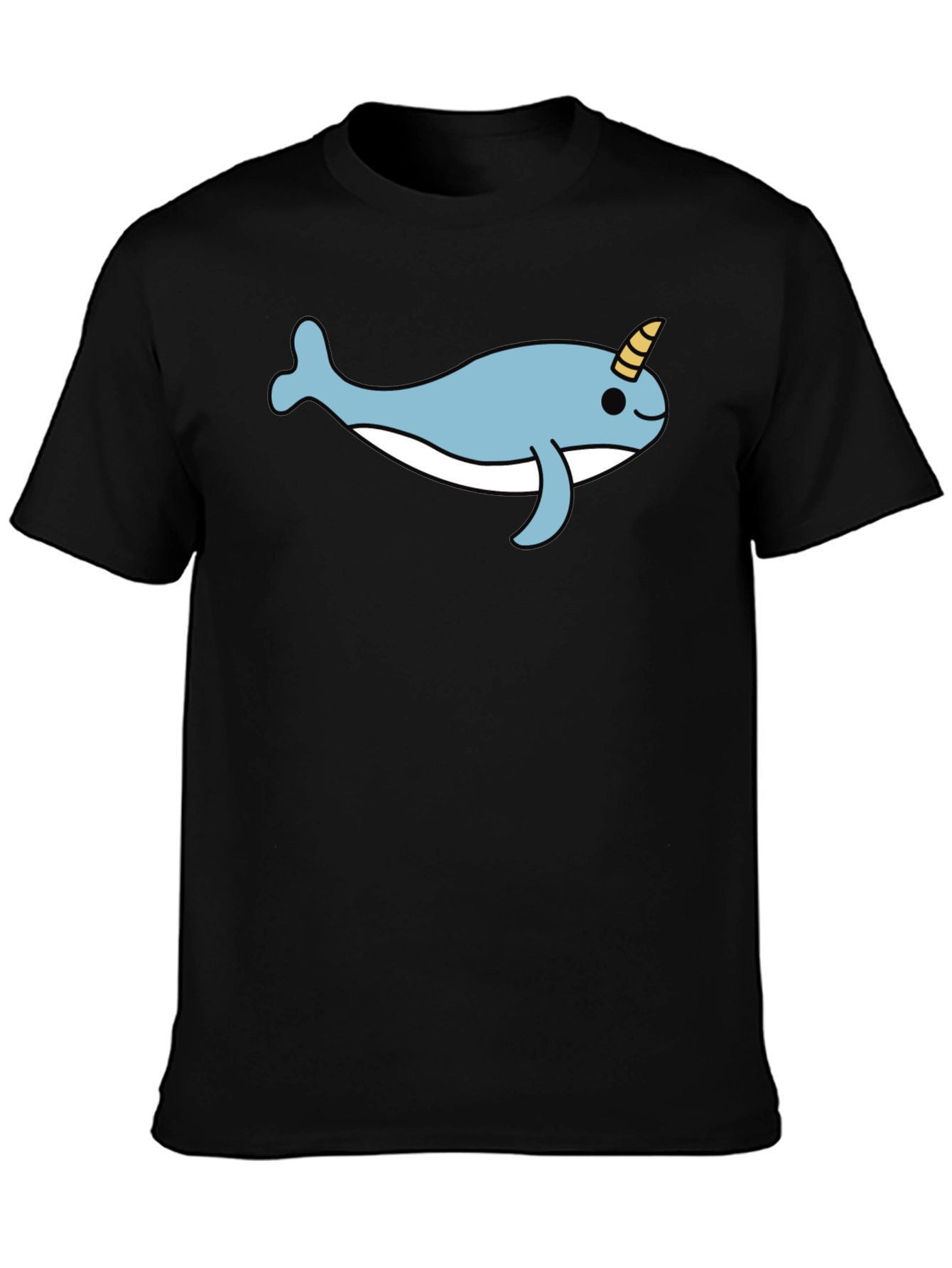 Black Cute Narwhal T-Shirt - Black Cotton Blend Tee view 3