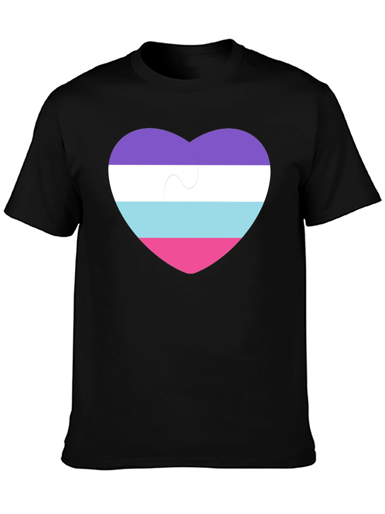 Black Omni Pride Heart Puzzle Piece T-Shirt view 3