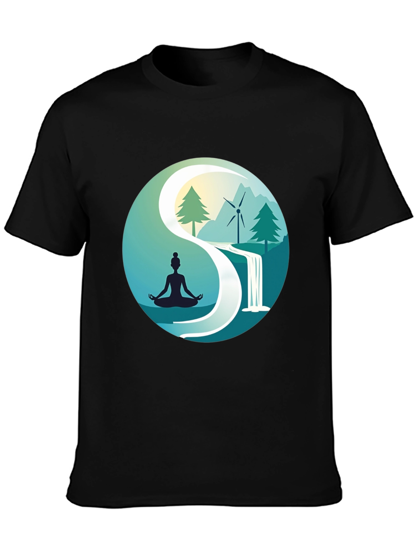 Black Nature Yin Yang T-Shirt - Meditation and Sustainability view 3