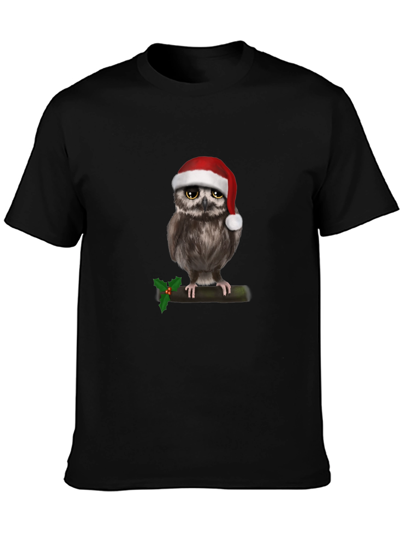 Black Festive Owl Christmas T-Shirt view 3
