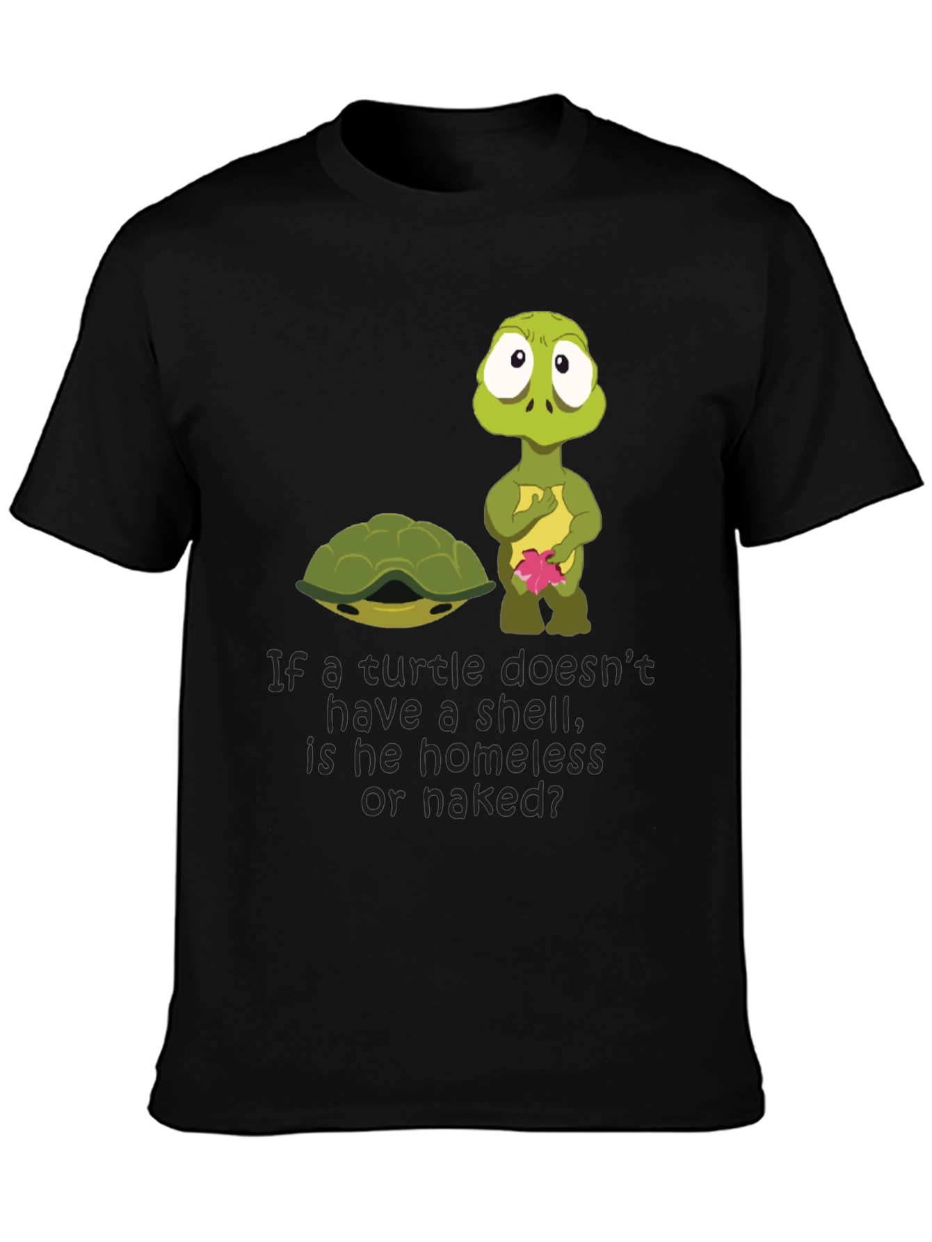 Black Funny Turtle Shell Homeless Naked T-Shirt view 3