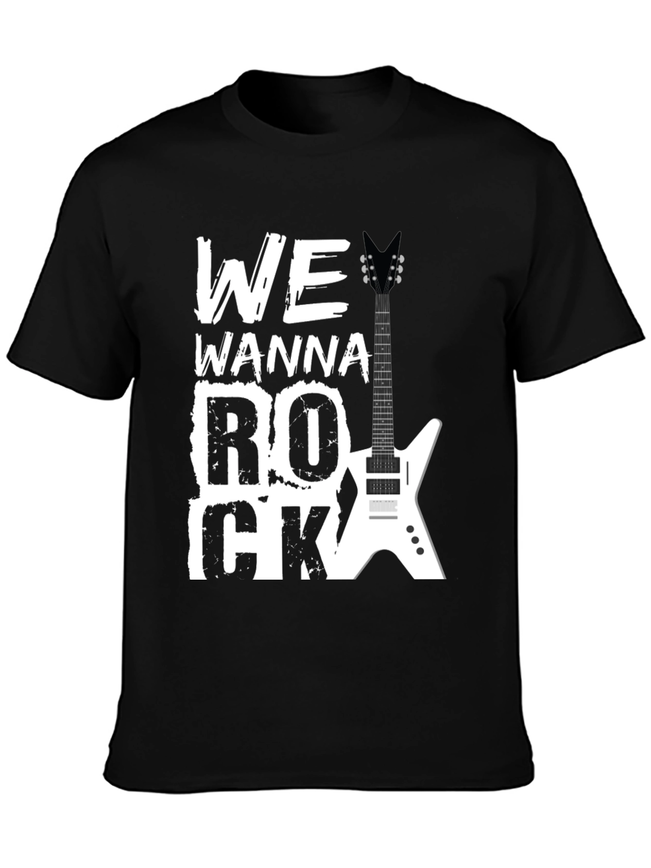 Black Rock Graphic Tee - We Wanna Rock Guitar T-Shirt view 3
