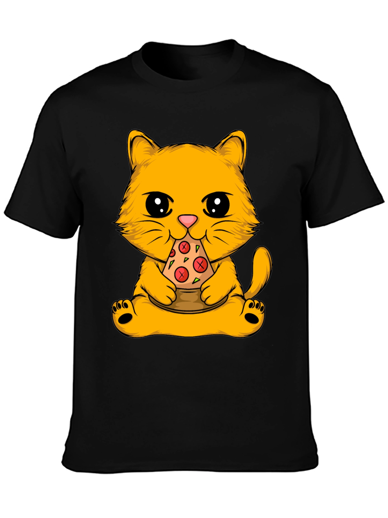 Black Cat Eating Pizza Graphic Tee view 3