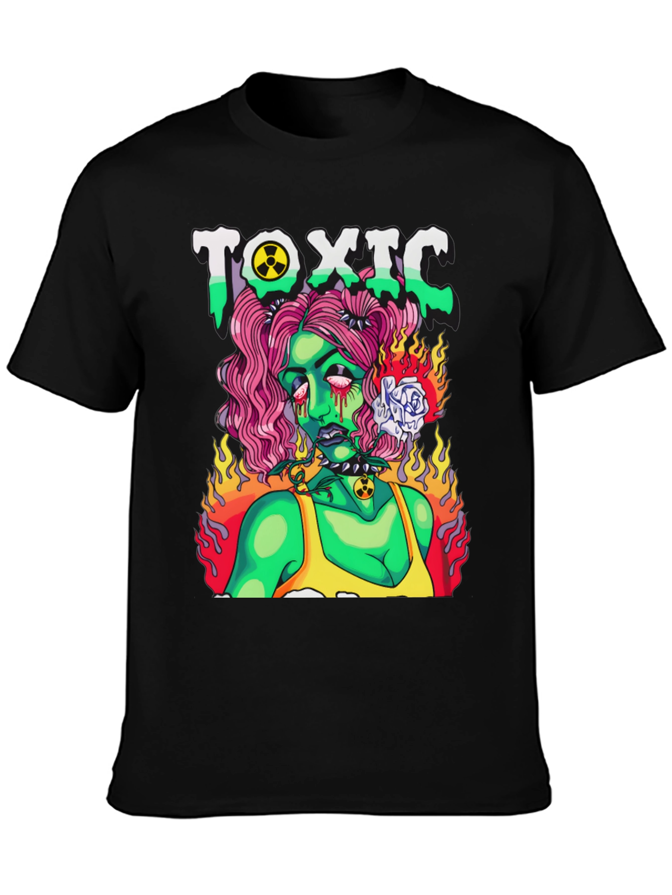 Black Toxic Zombie Girl Graphic T-Shirt view 3