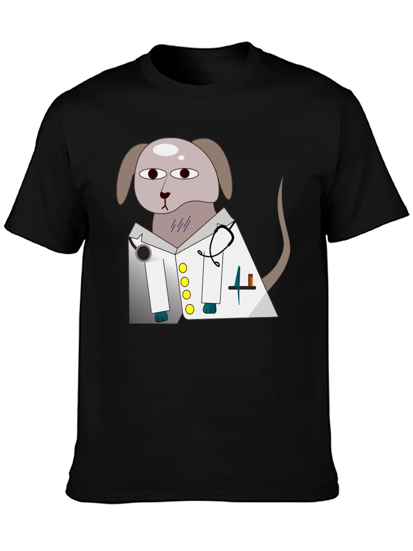 Black Vet Dog Cartoon Graphic T-Shirt - Black view 3
