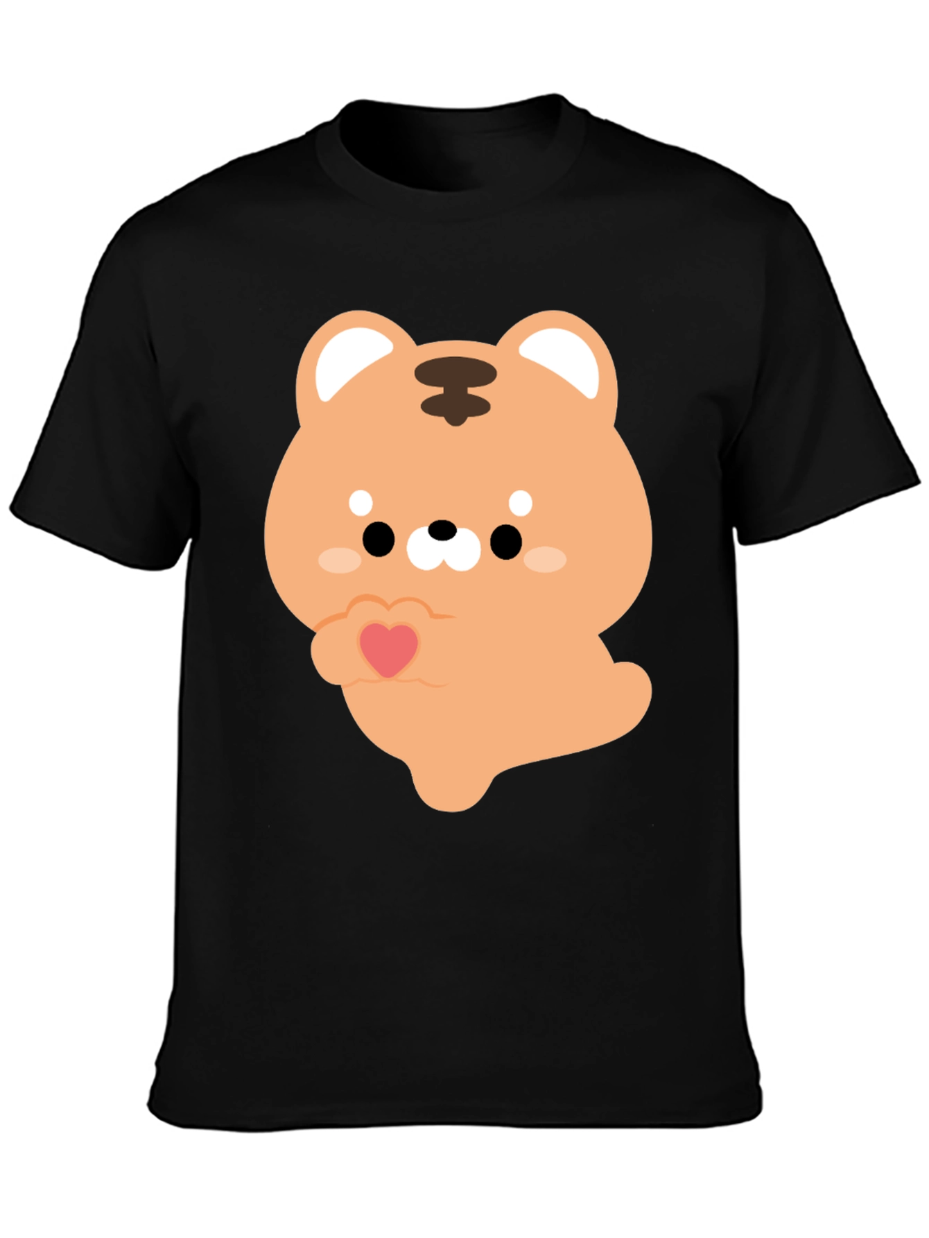 Black Cute Cartoon Tiger Holding Heart Graphic Tee view 3