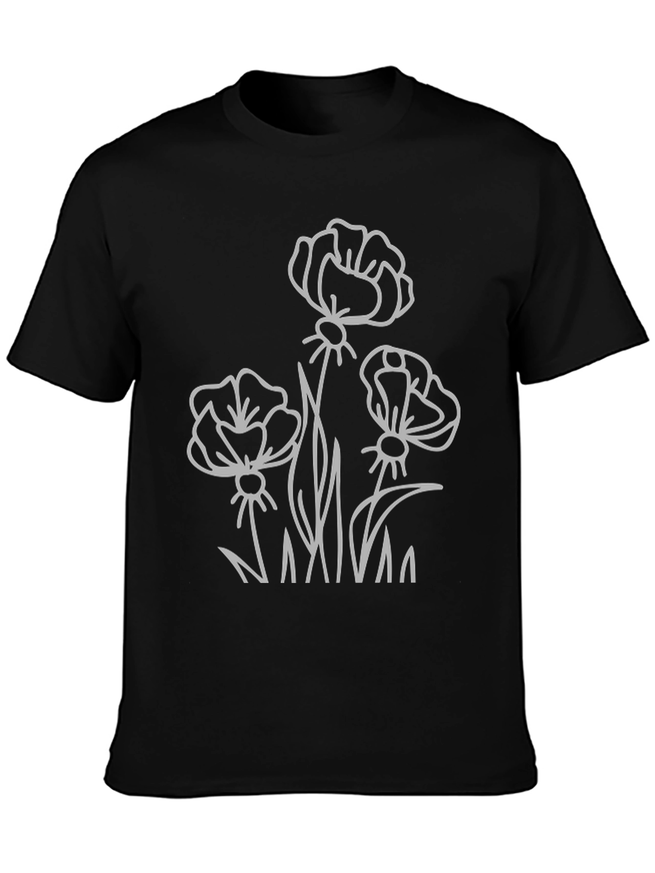 Black Floral Outline Graphic T-Shirt - Black view 3