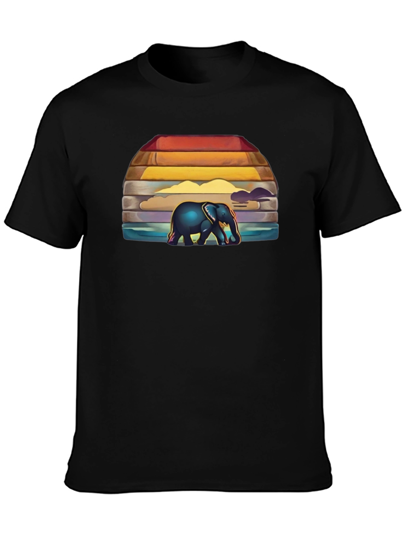Black Elephant Sunset Graphic T-Shirt view 3