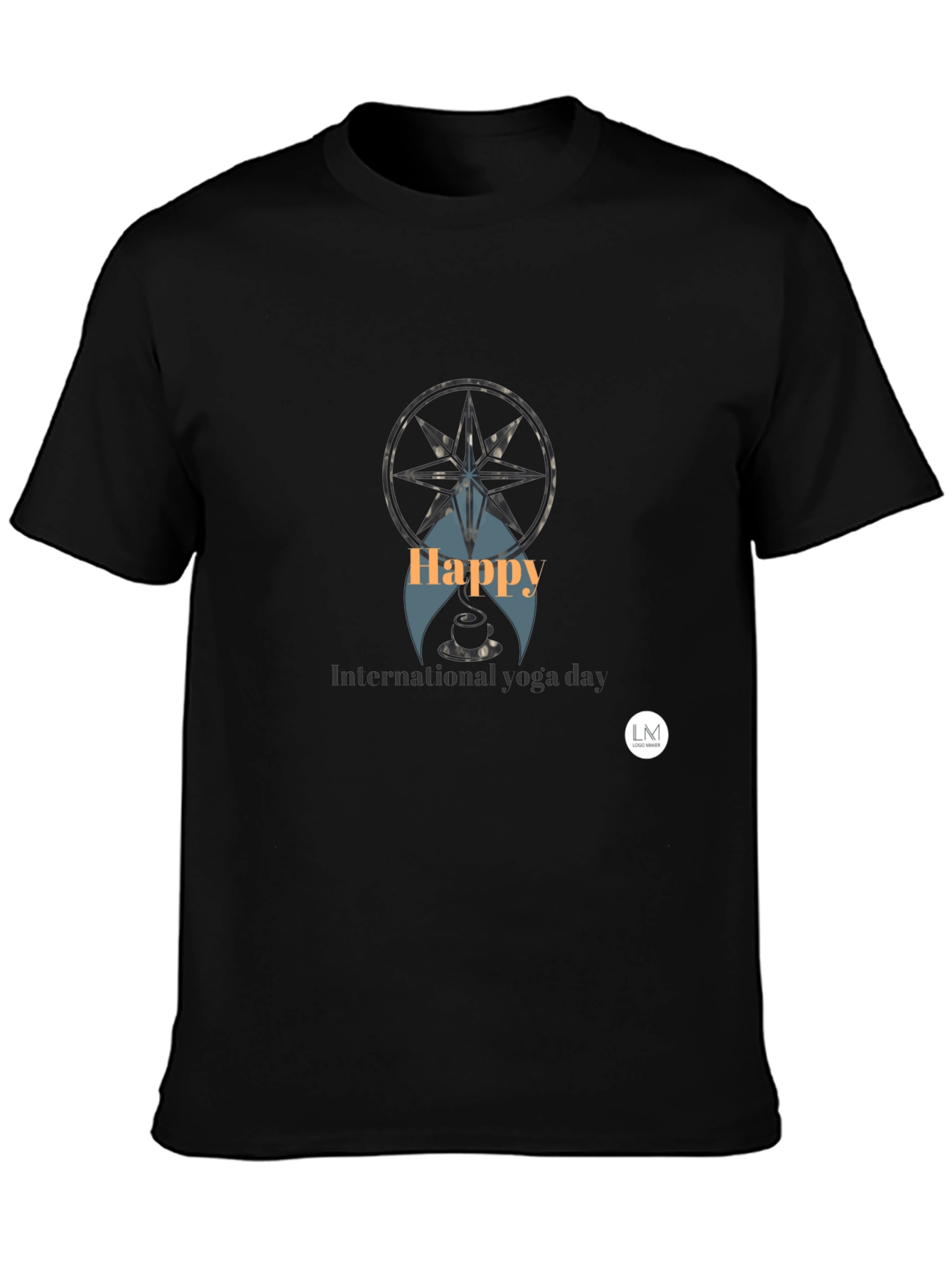 Black Happy International Yoga Day T-Shirt view 3