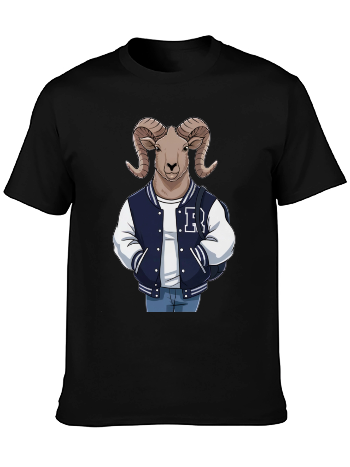 Black Ram Varsity Tee - Cool Animal Graphic T-Shirt view 3