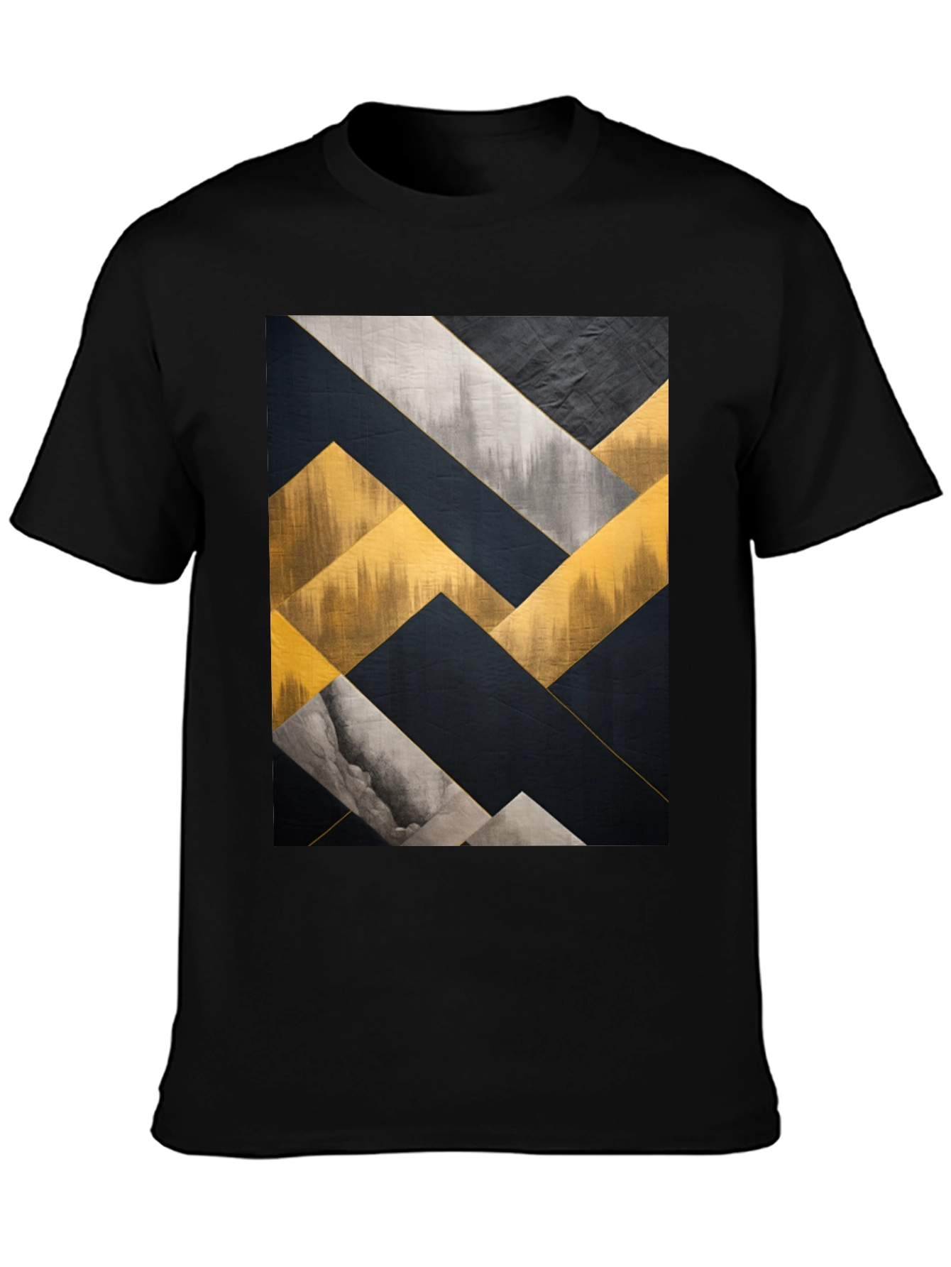 Black Abstract Geometric Art Men's Black T-Shirt view 3