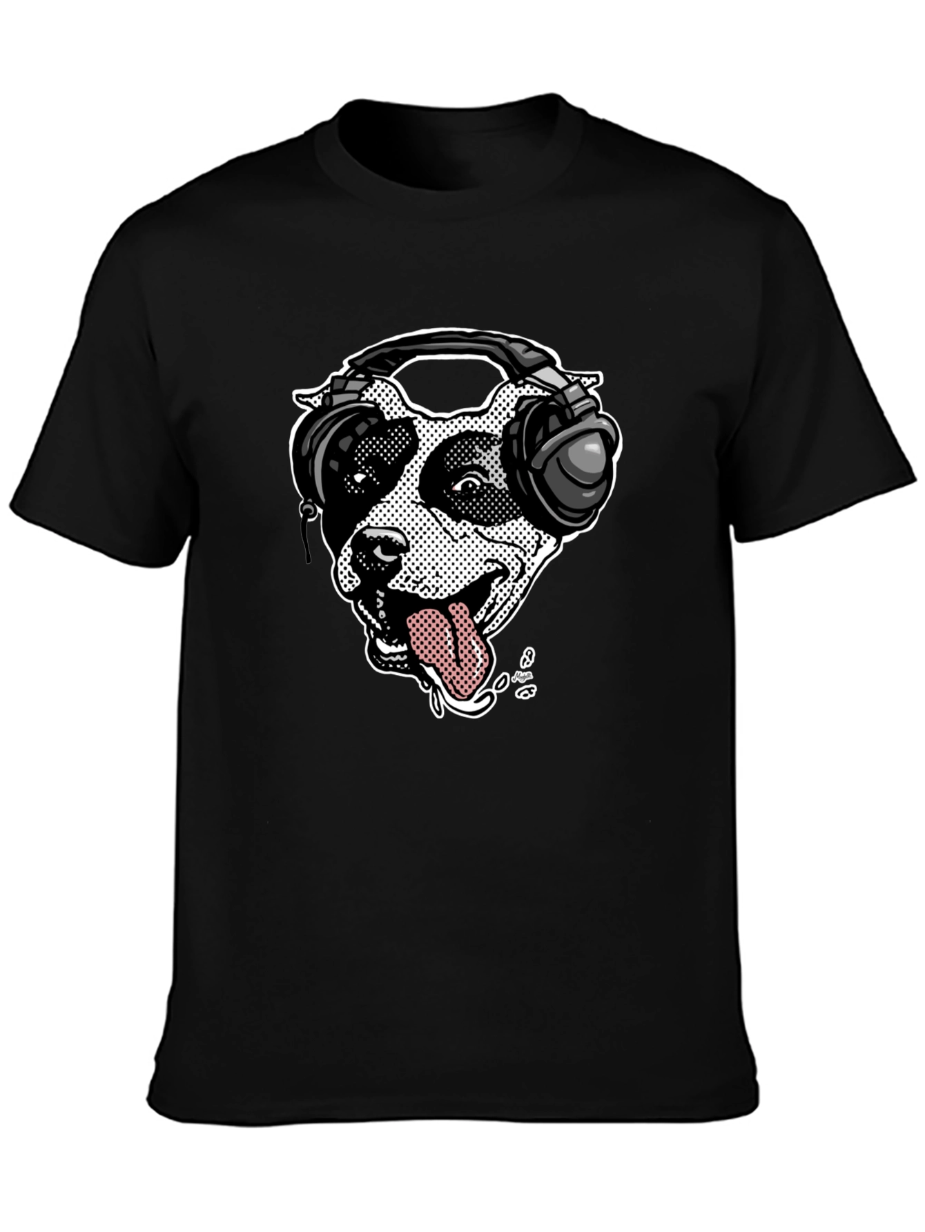 Black Dog with Headphones Graphic T-Shirt view 3