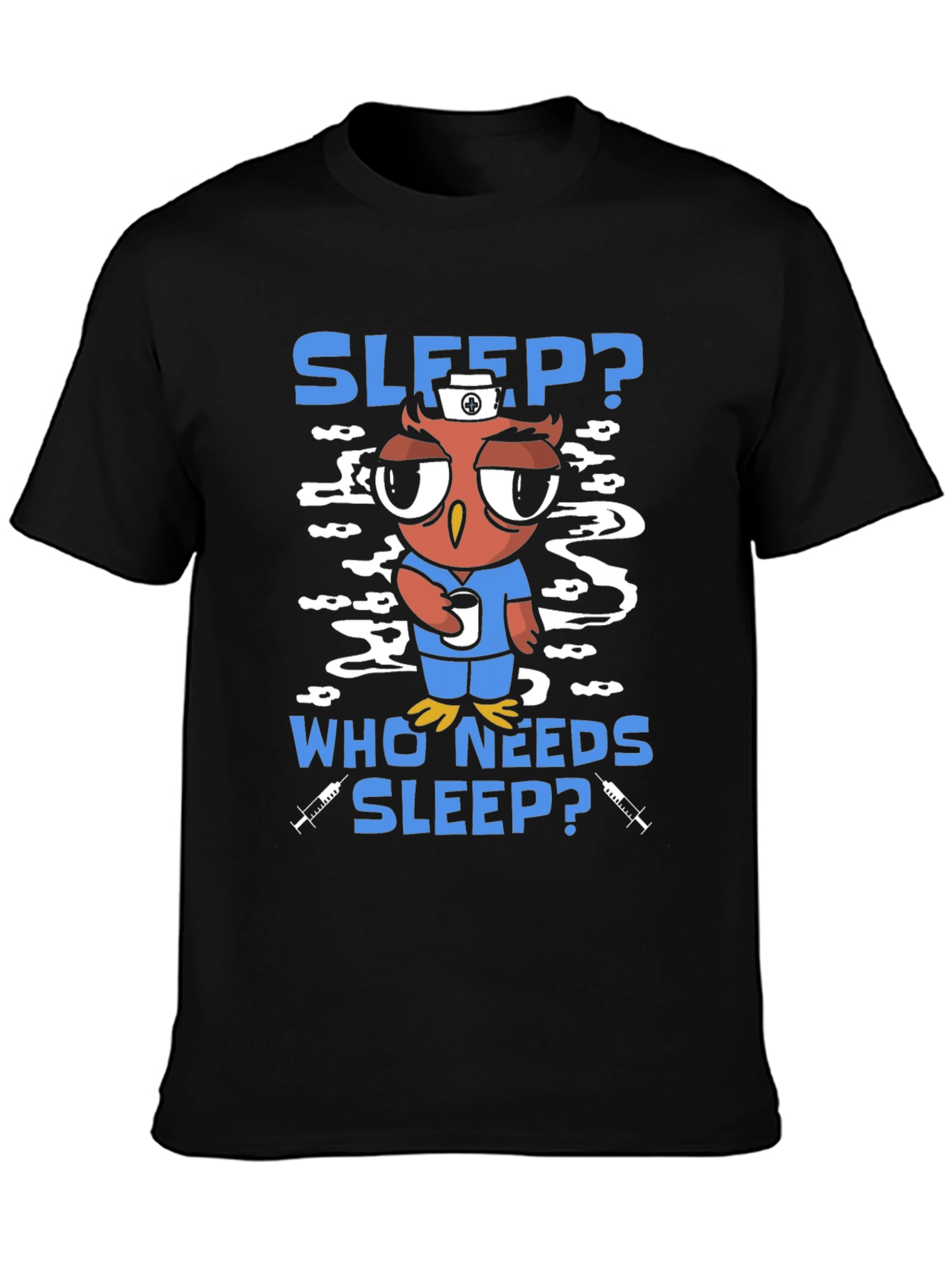 Black Sleep Deprived Owl Nurse T-Shirt view 3