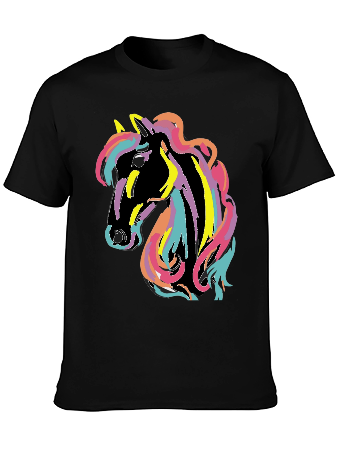 Black Rainbow Horse Graphic Tee - Men's Black T-Shirt view 3