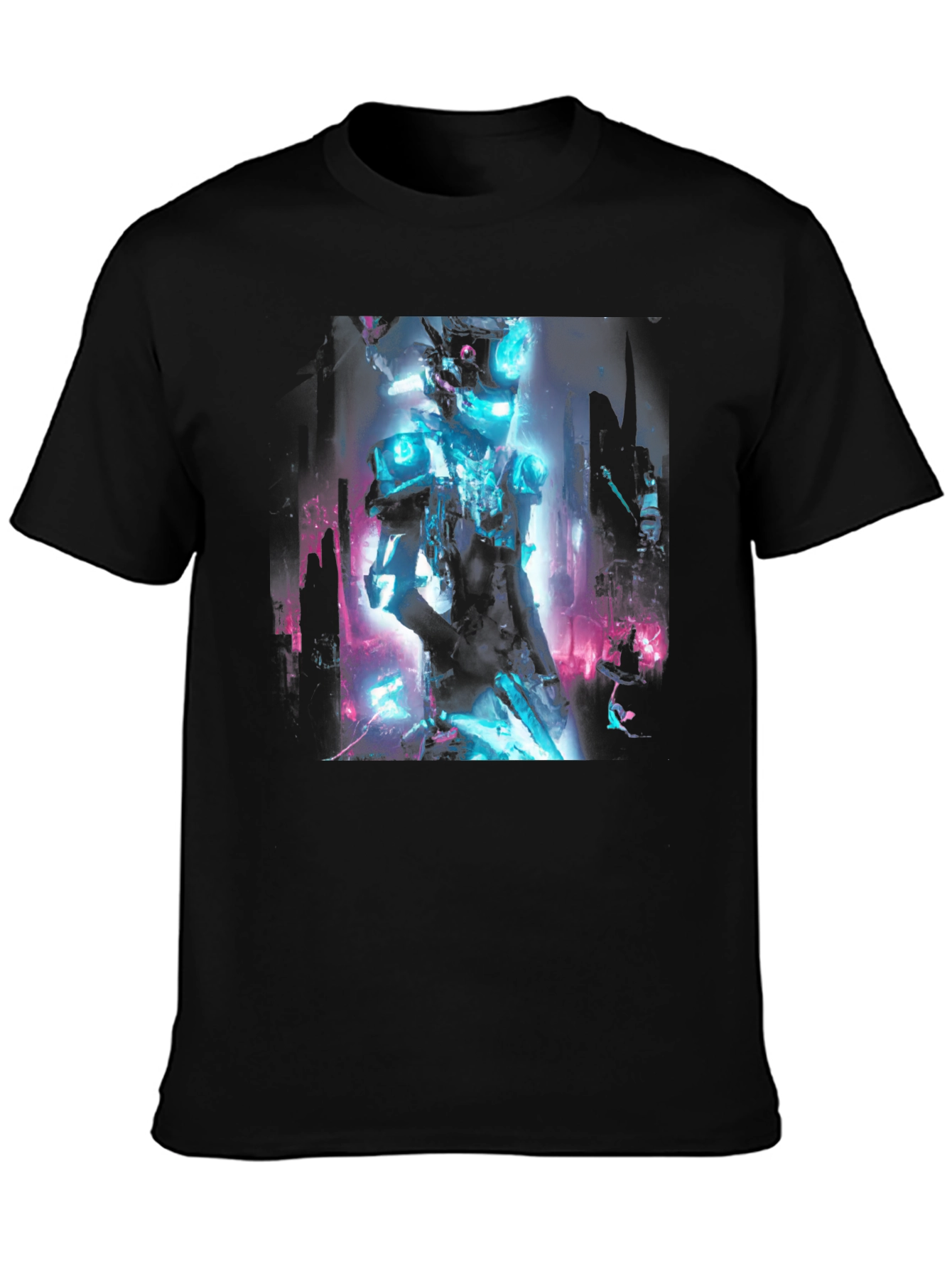 Black Cyberpunk Robot Graphic Black T-Shirt view 3