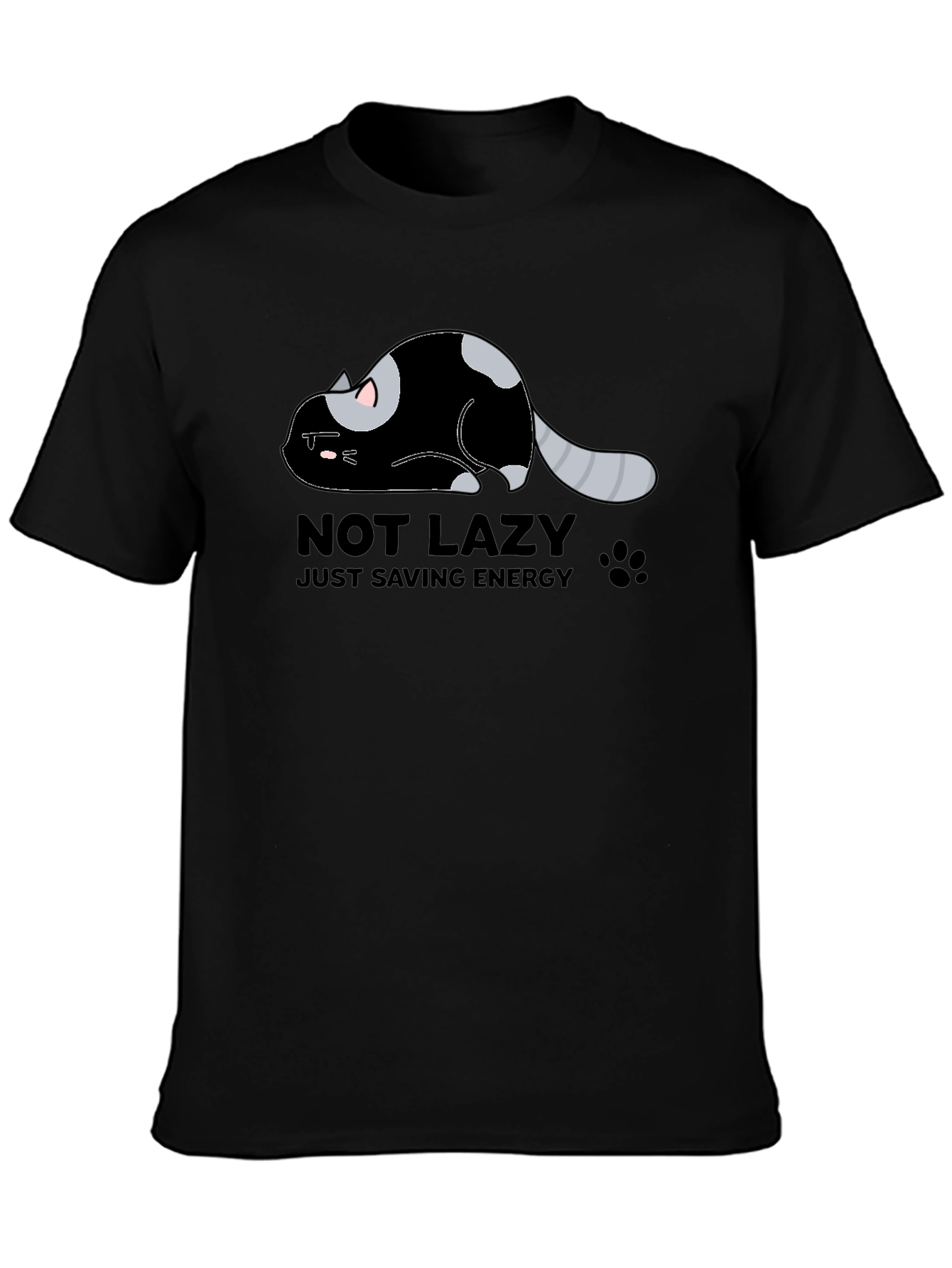 Black Lazy Cat Energy Saving Graphic Tee view 3
