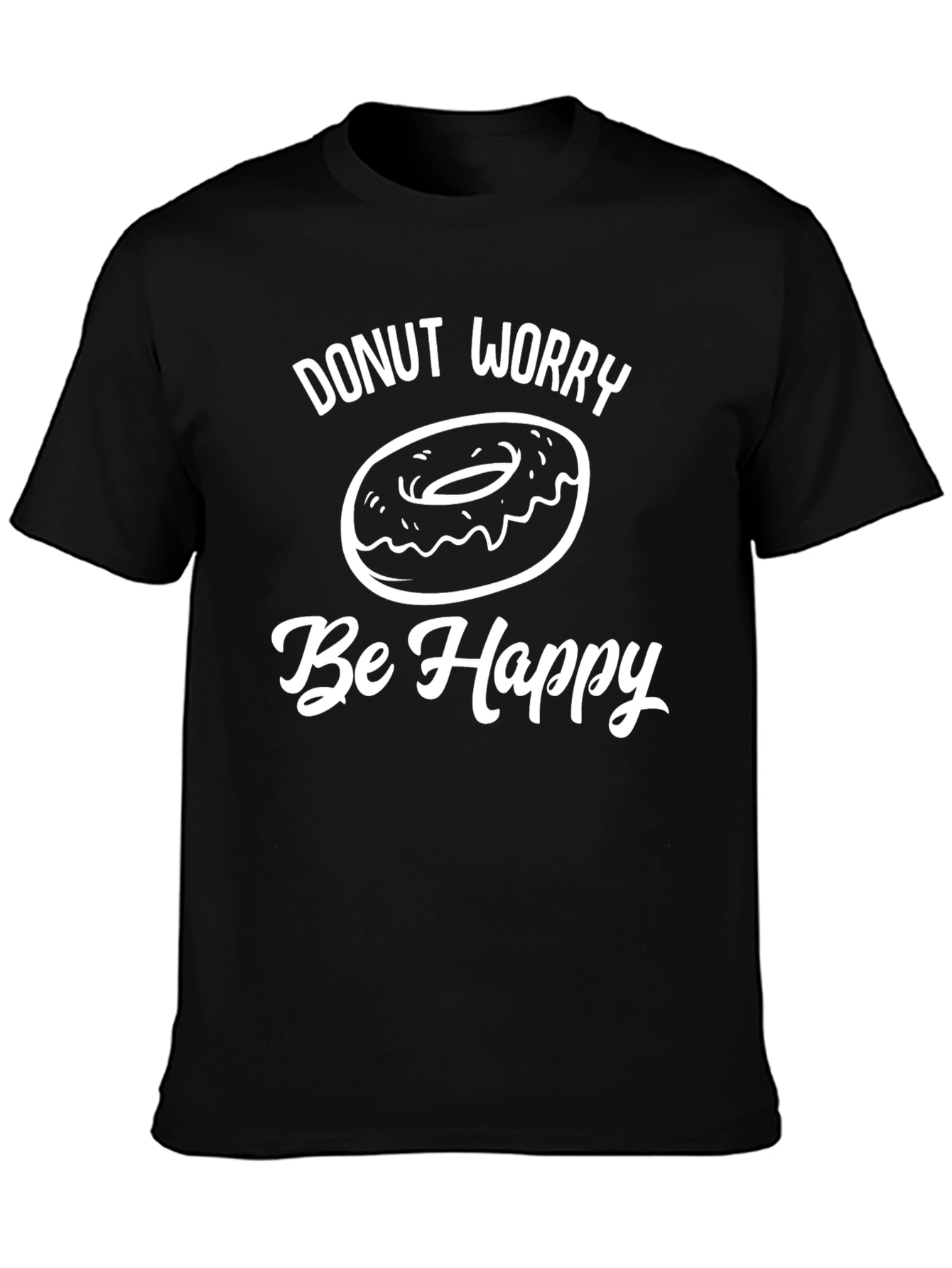 Black Donut Worry Be Happy Graphic Tee - Unisex view 3