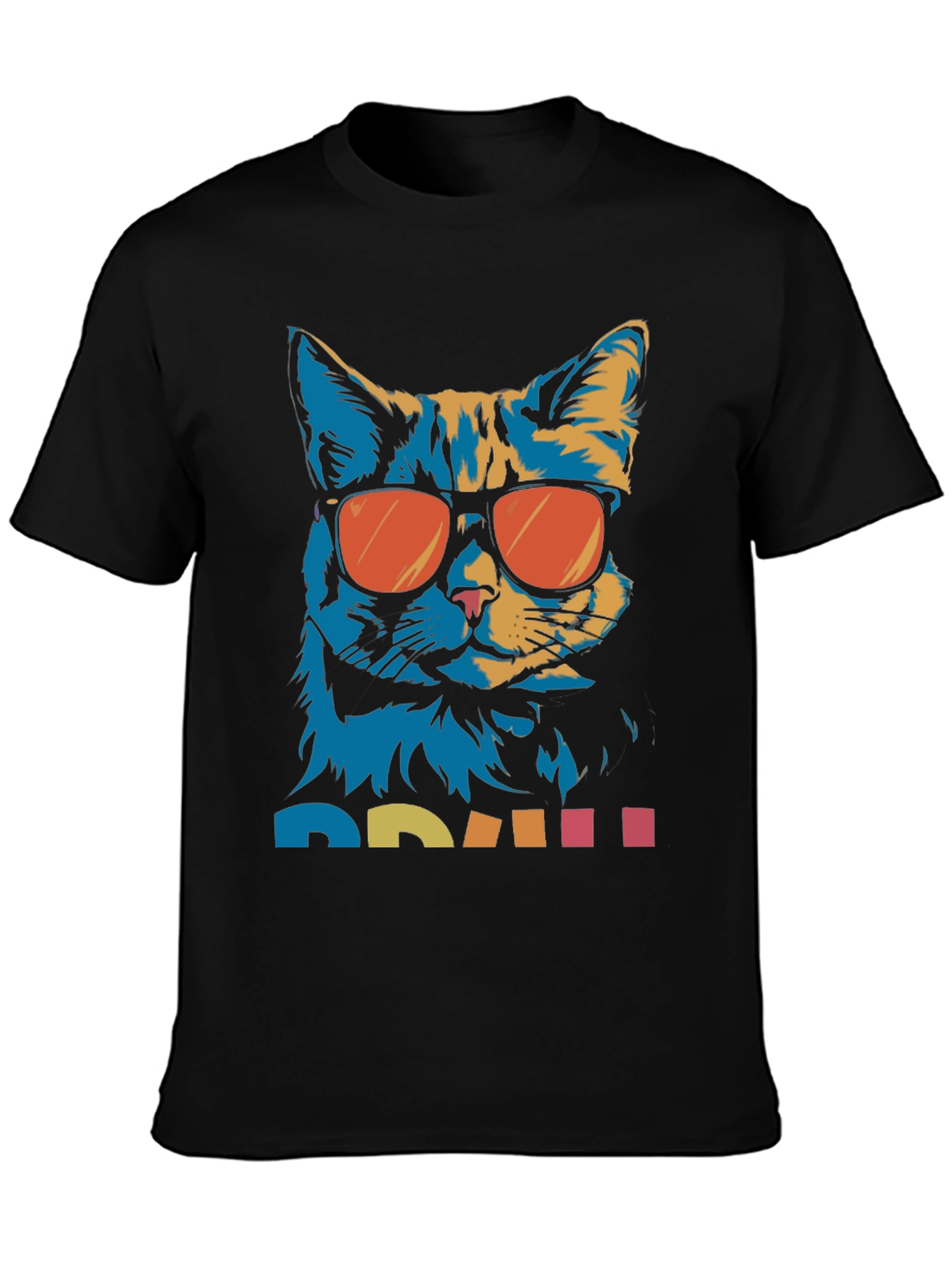 Black Cool Cat Graphic Tee - Retro Style view 3