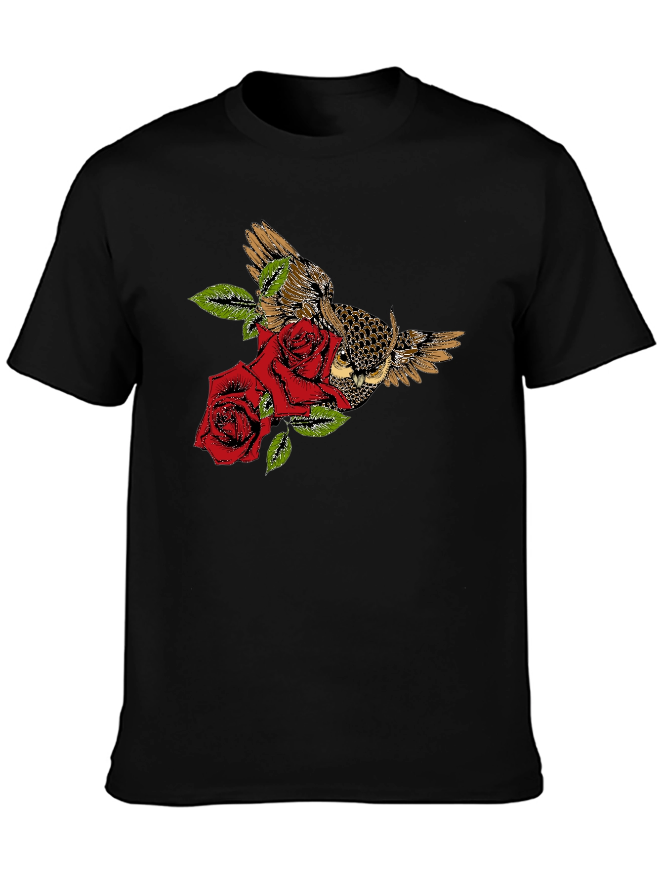 Black Owl and Roses Graphic T-Shirt - Black view 3