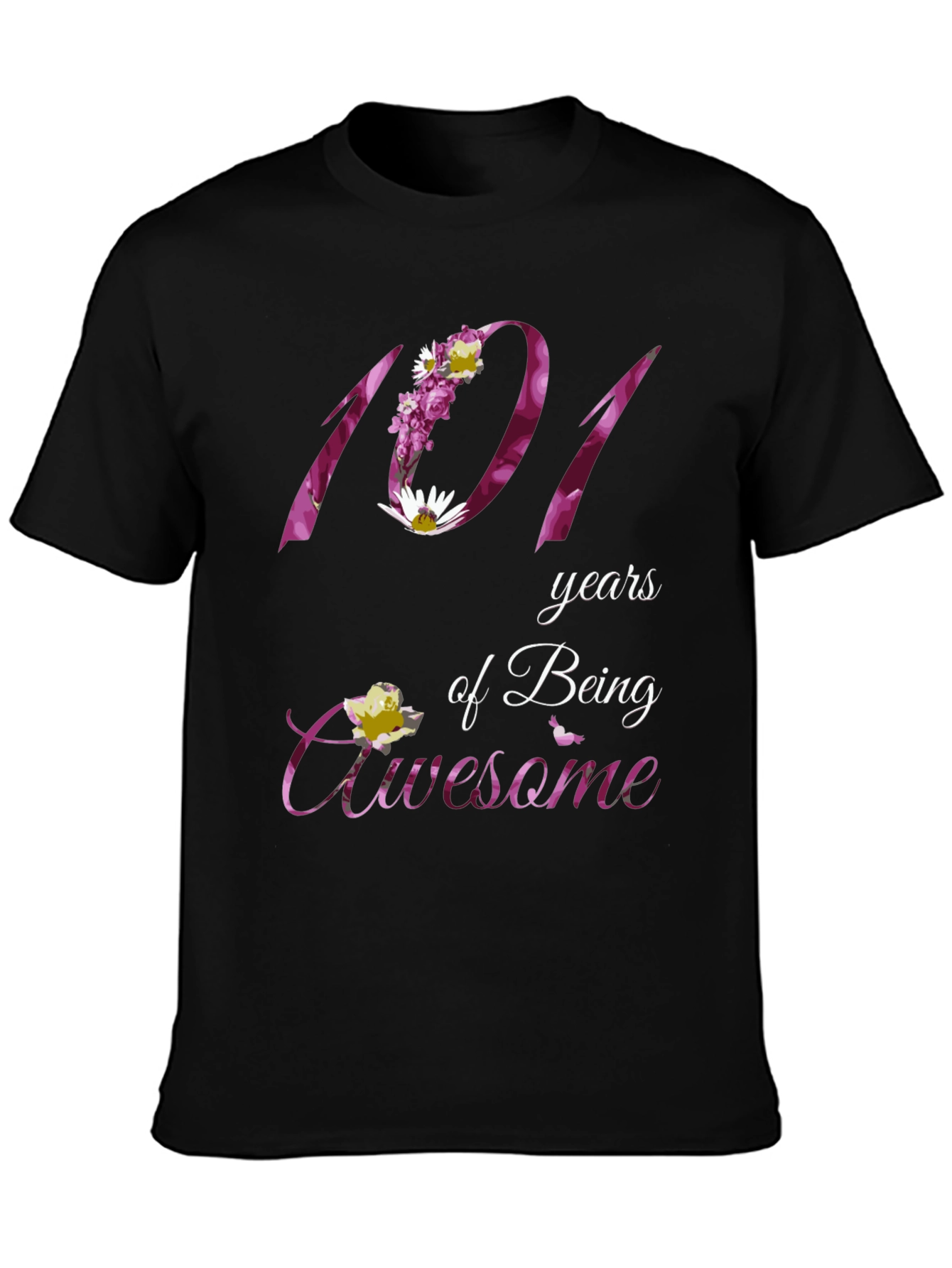 Black 101 Years Awesome Floral Print T-Shirt view 3