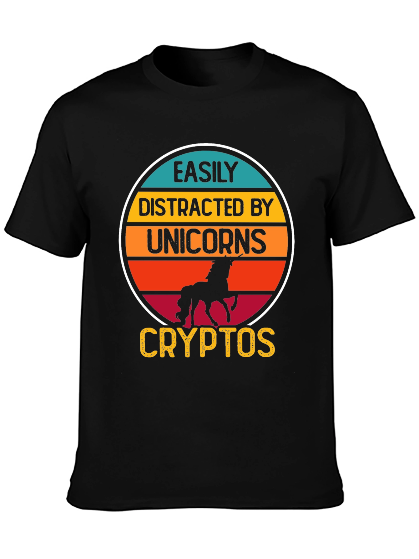 Black Easily Distracted By Unicorns and Cryptos T-Shirt view 3
