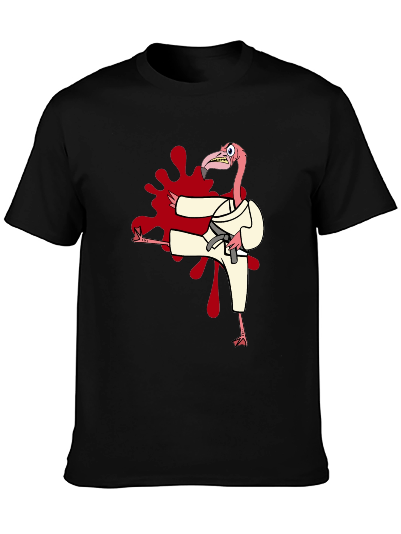 Black Karate Flamingo Black T-Shirt view 3