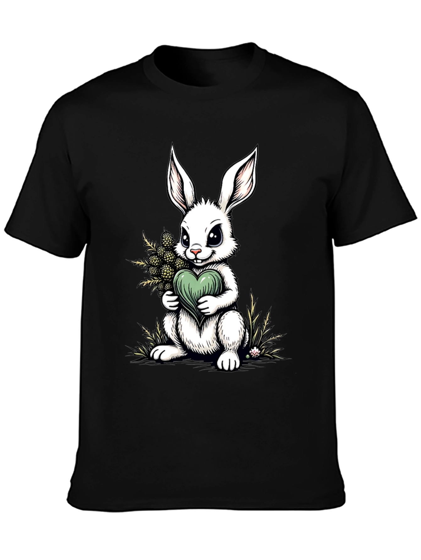 Black Bunny Heart Graphic Tee - Cute Rabbit Shirt view 3