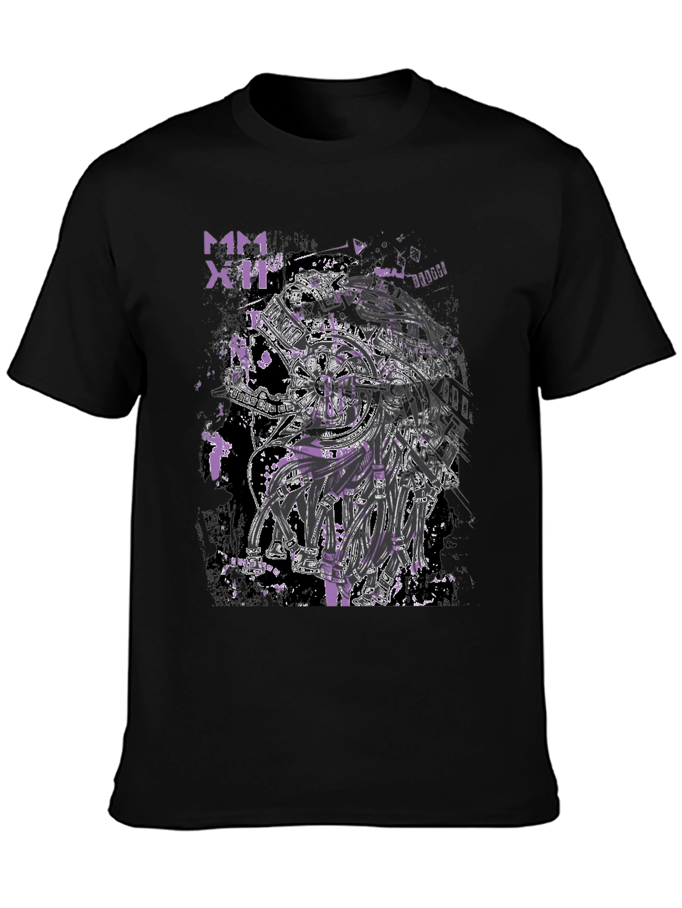 Black Cyberpunk Style Graphic Print Black T-Shirt view 3