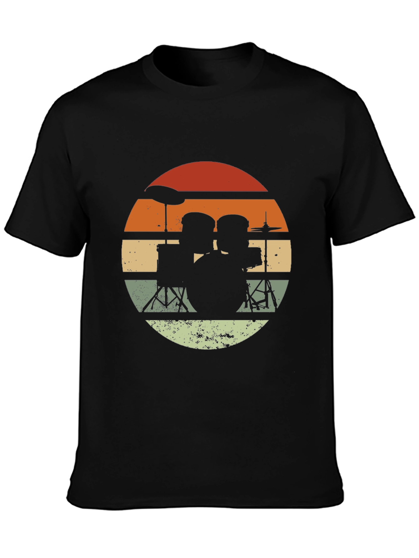 Black Retro Drum Set Graphic T-Shirt - Black view 3