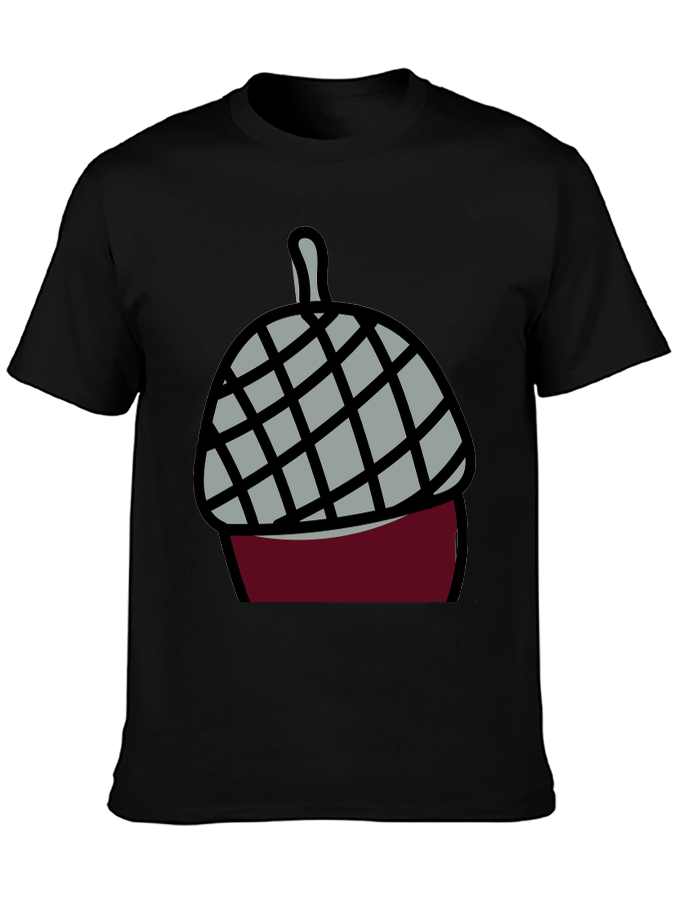 Black Acorn Cartoon Graphic Tee - Black Cotton Blend view 3