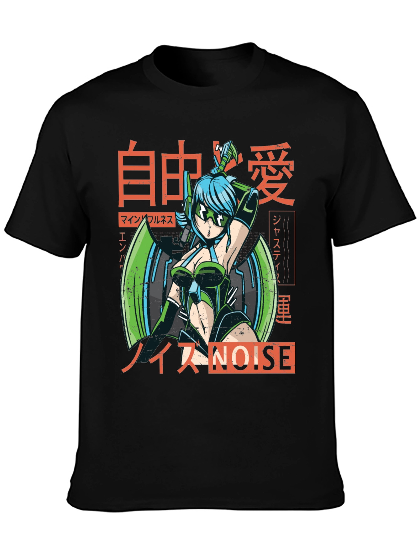 Black Anime Cyberpunk Style Graphic Tee view 3