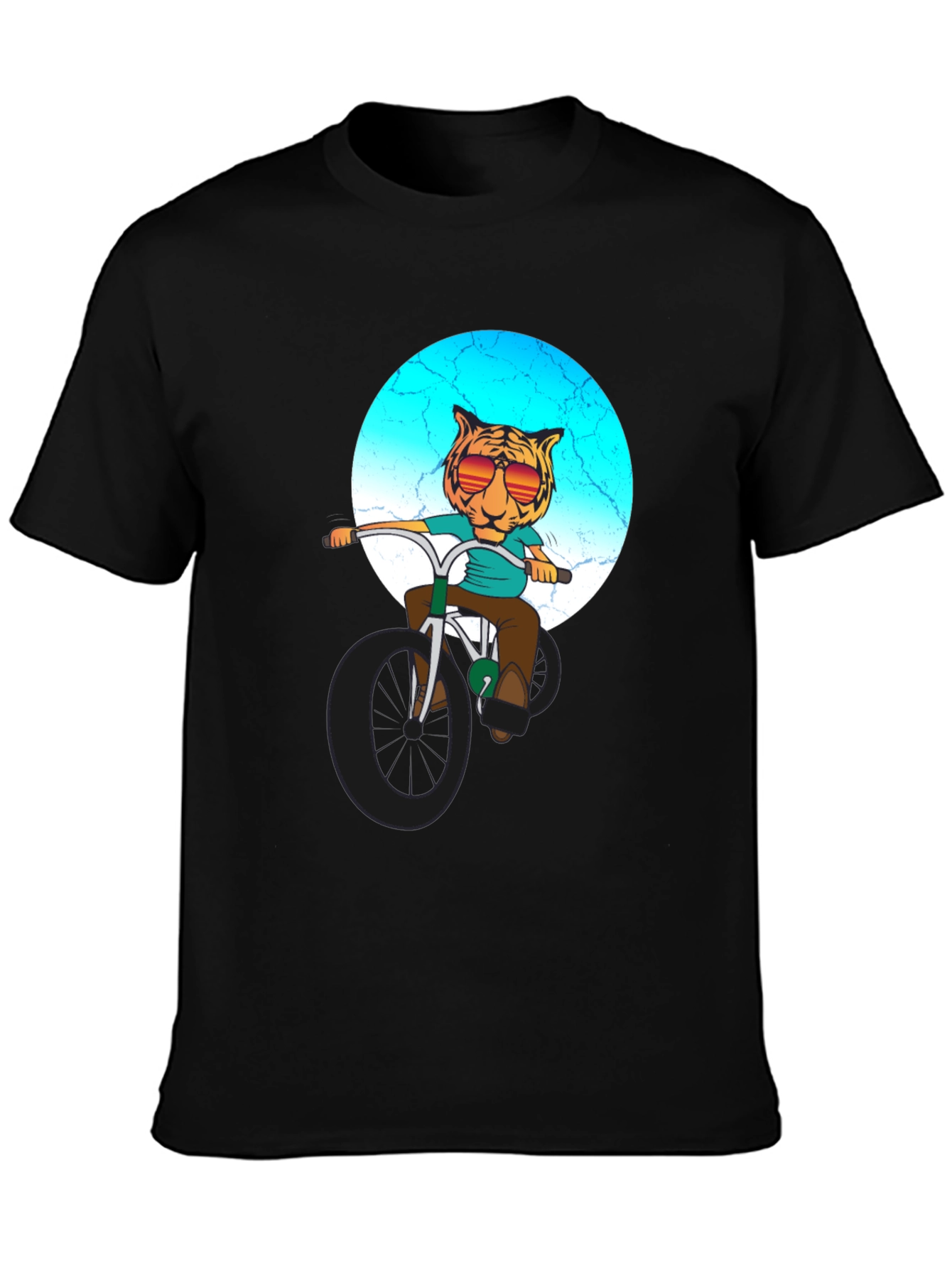 Black Cool Tiger Riding Bike Graphic T-Shirt view 3