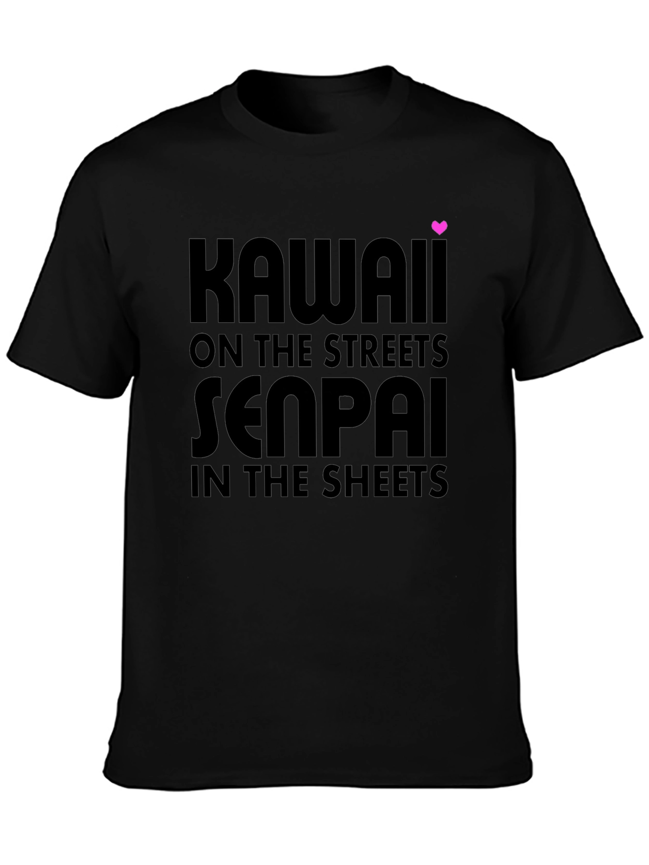 Black Kawaii Senpai Graphic Tee - Black Cotton T-Shirt view 3