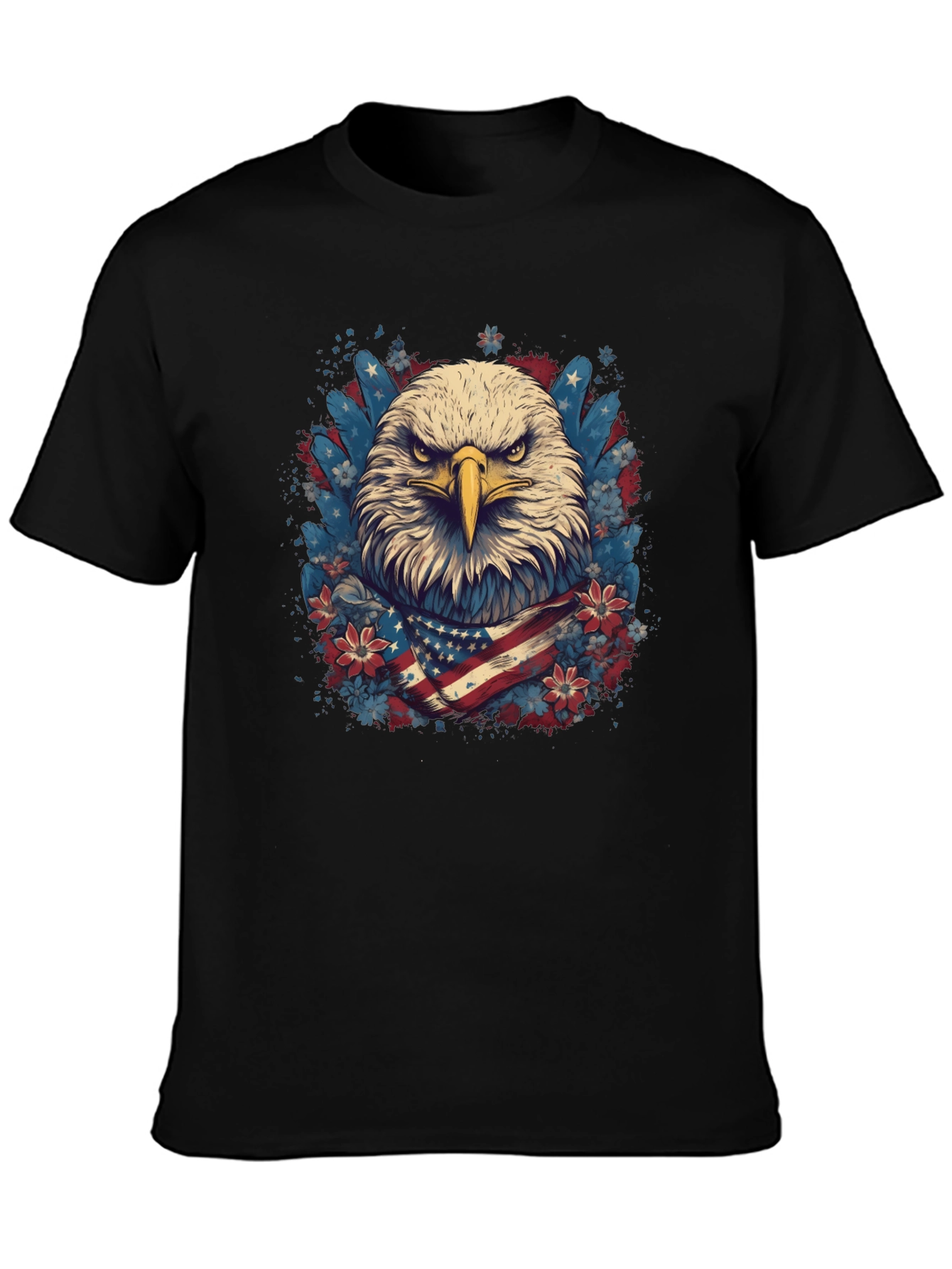 Black American Eagle Graphic Tee Patriotic USA Flag T-Shirt view 3