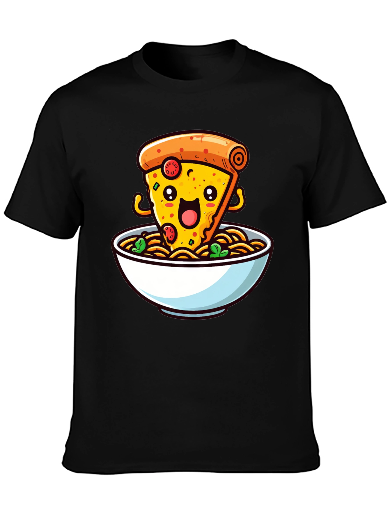 Black Pizza and Noodles Graphic T-Shirt - Black view 3