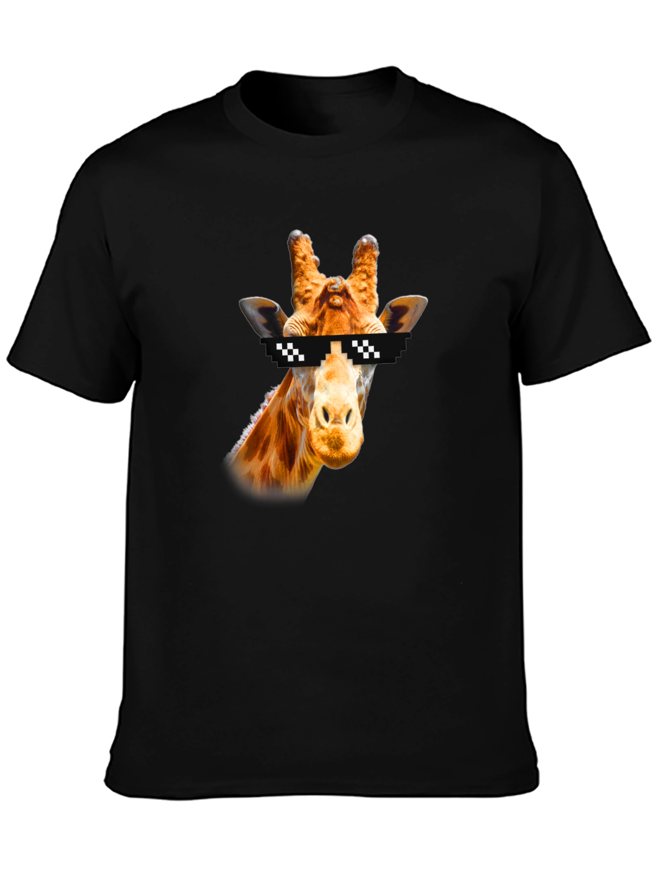 Black Cool Giraffe Pixel Sunglasses Black T-Shirt view 3